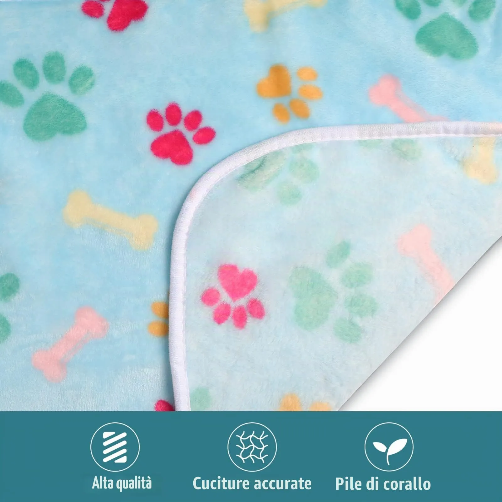 luciphia Coperta per Cane e Gatto in Flanella, Multicolore Osso, Large (104 x 76cm), 3 Pezzi - immagine 3