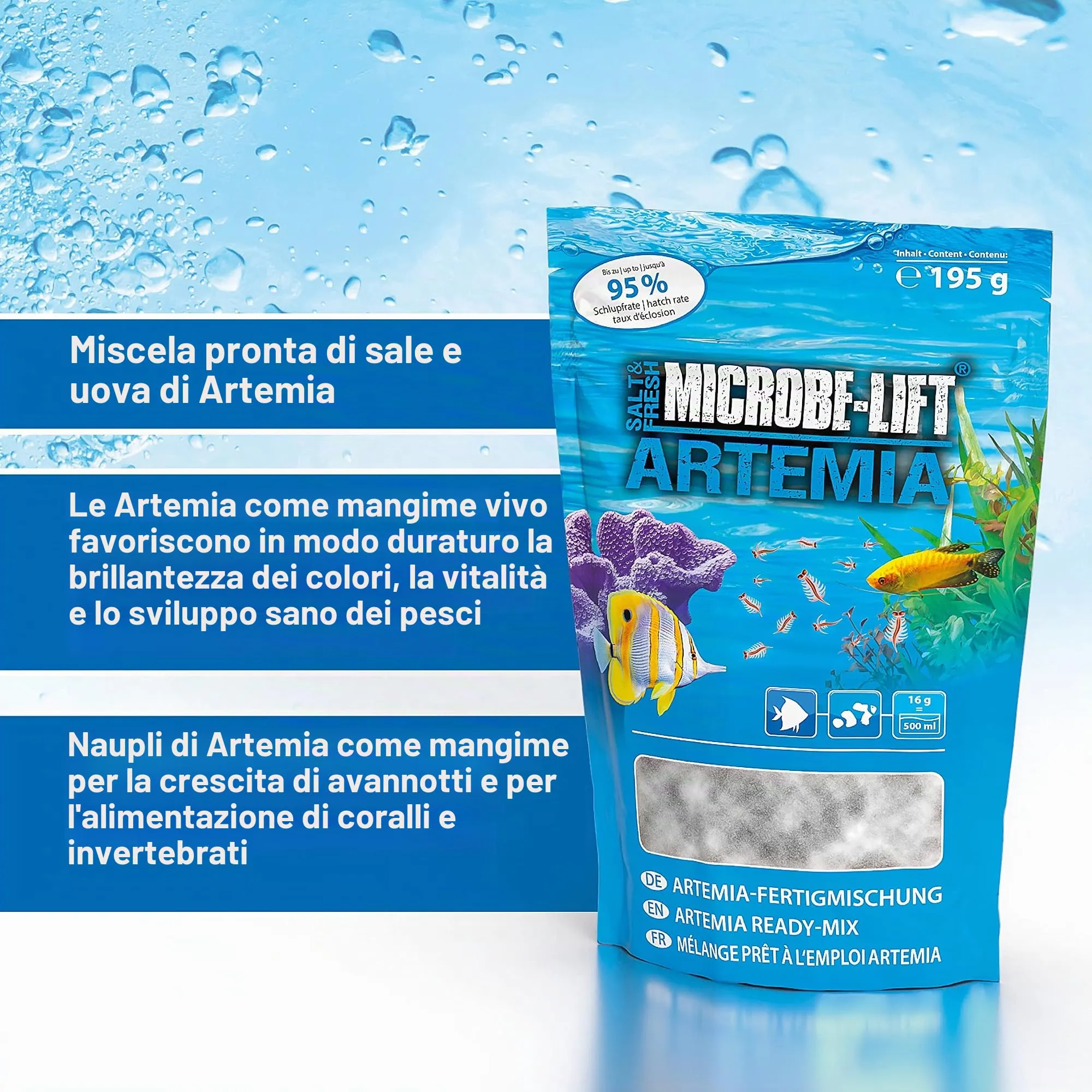 ARKA Uova di Artemia con Sale, Kit Schiusa Cibo Vivo per Pesci Acquario, 195 g - immagine 3