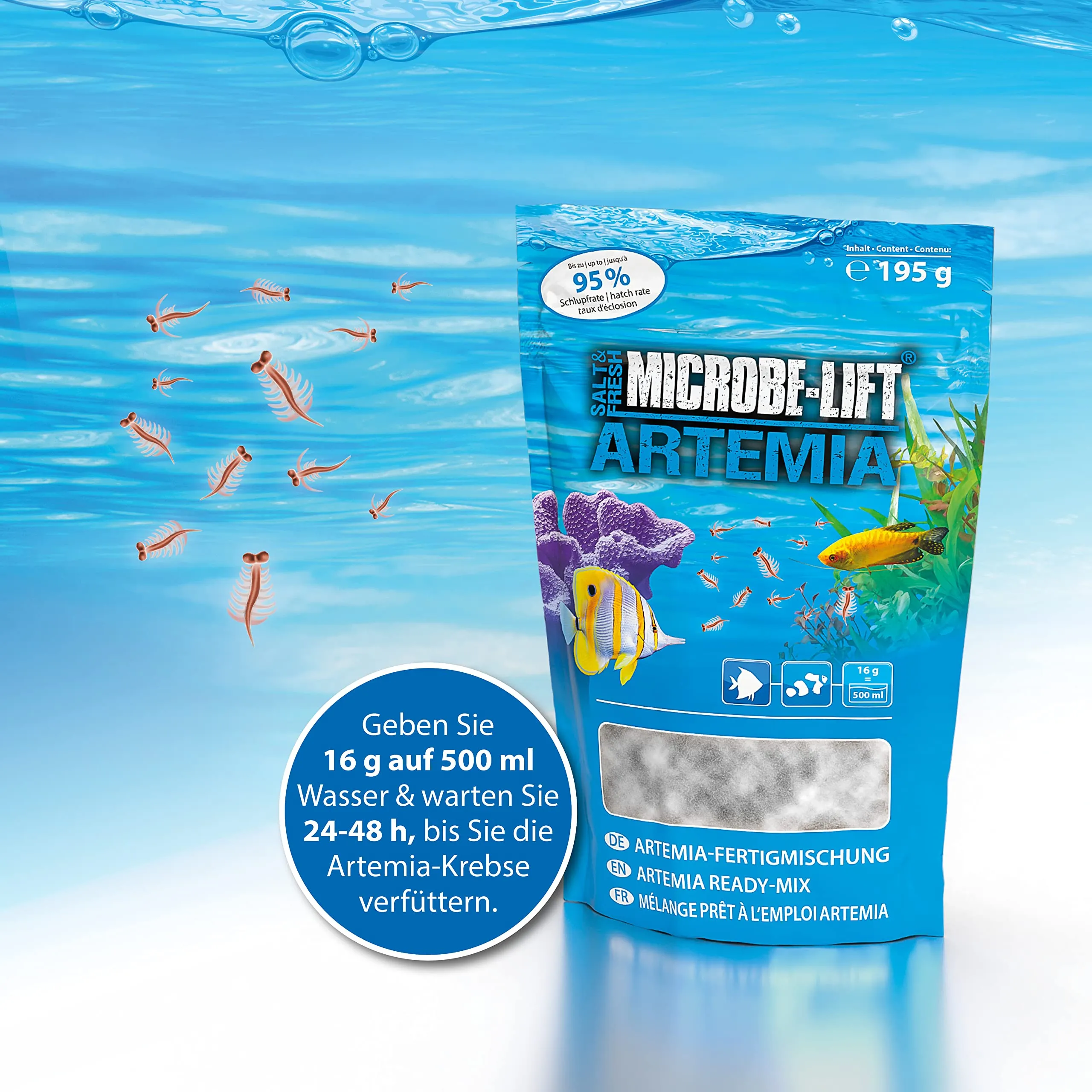 ARKA Uova di Artemia con Sale, Kit Schiusa Cibo Vivo per Pesci Acquario, 195 g - immagine 4