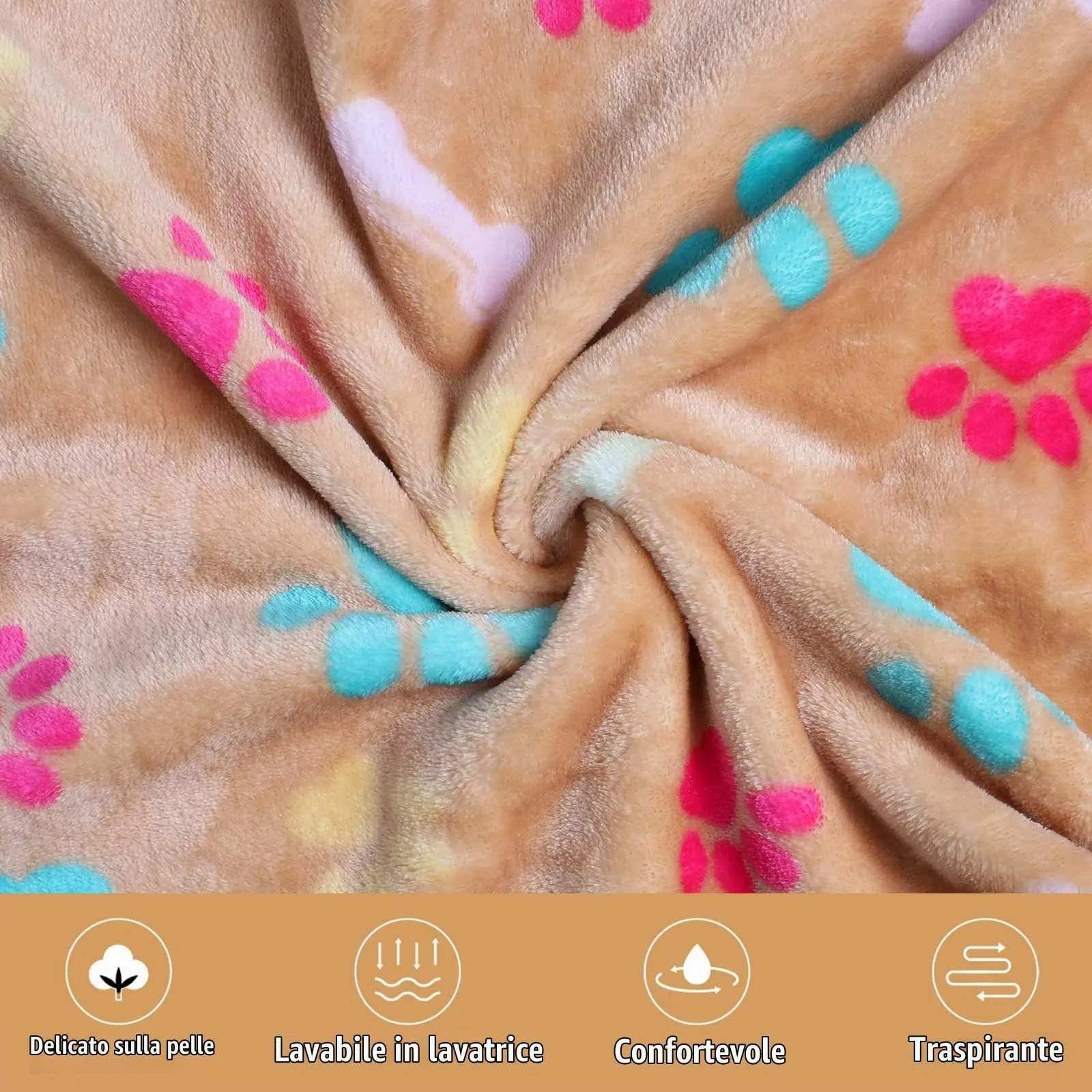 luciphia Coperta per Cane e Gatto in Flanella, Multicolore Osso, Medium (76 x 52cm), Set da 3 Pezzi - immagine 2