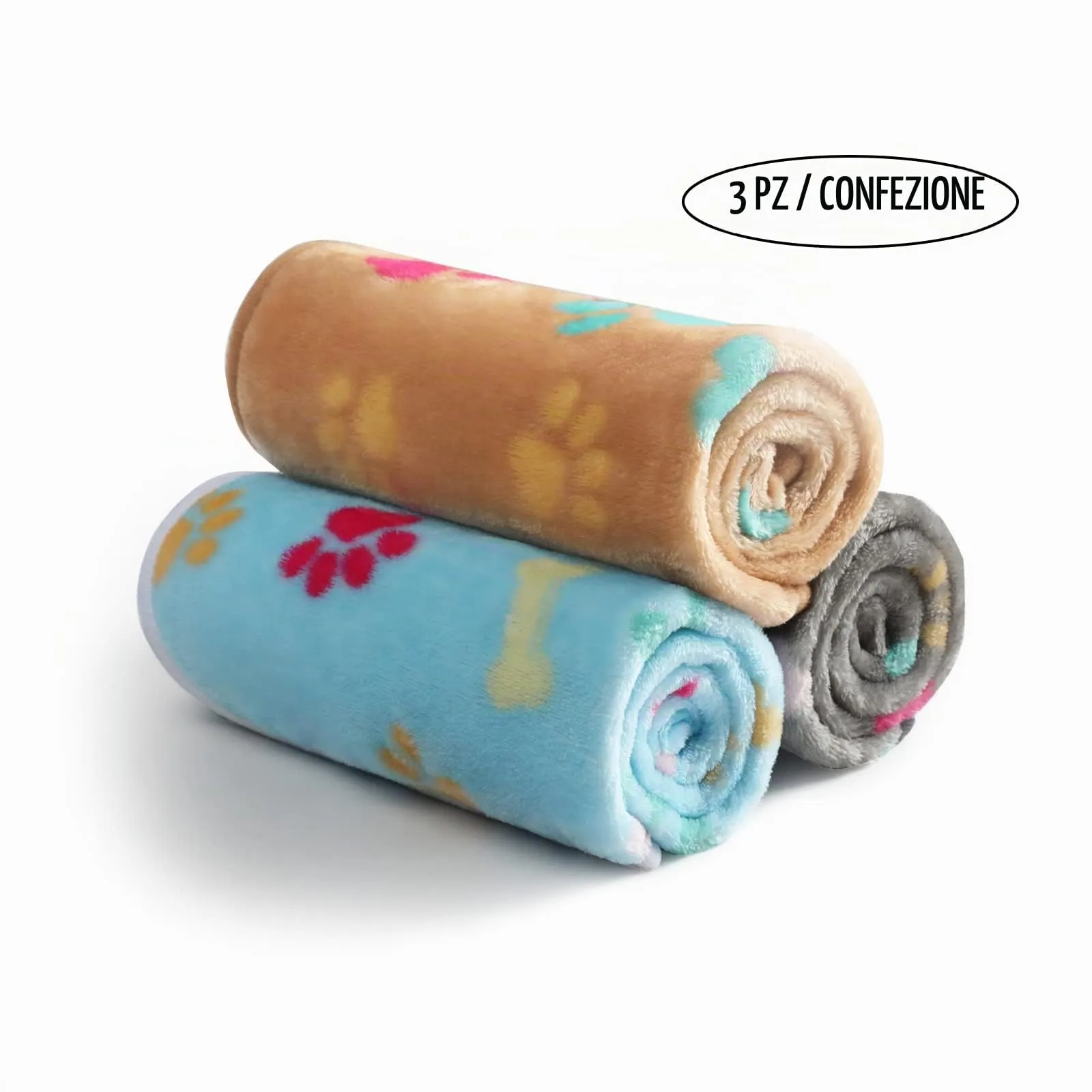 luciphia Coperta per Cane e Gatto in Flanella, Multicolore Osso, Medium (76 x 52cm), Set da 3 Pezzi - immagine 5