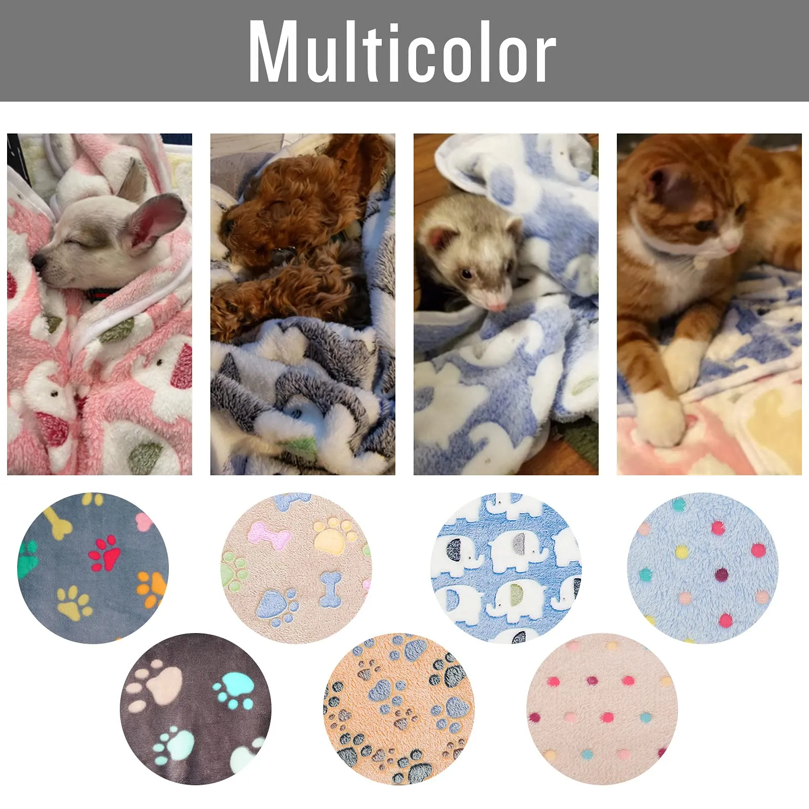 luciphia Coperta per Cane e Gatto in Flanella, Multicolore Osso, Medium (76 x 52cm), Set da 3 Pezzi - immagine 6