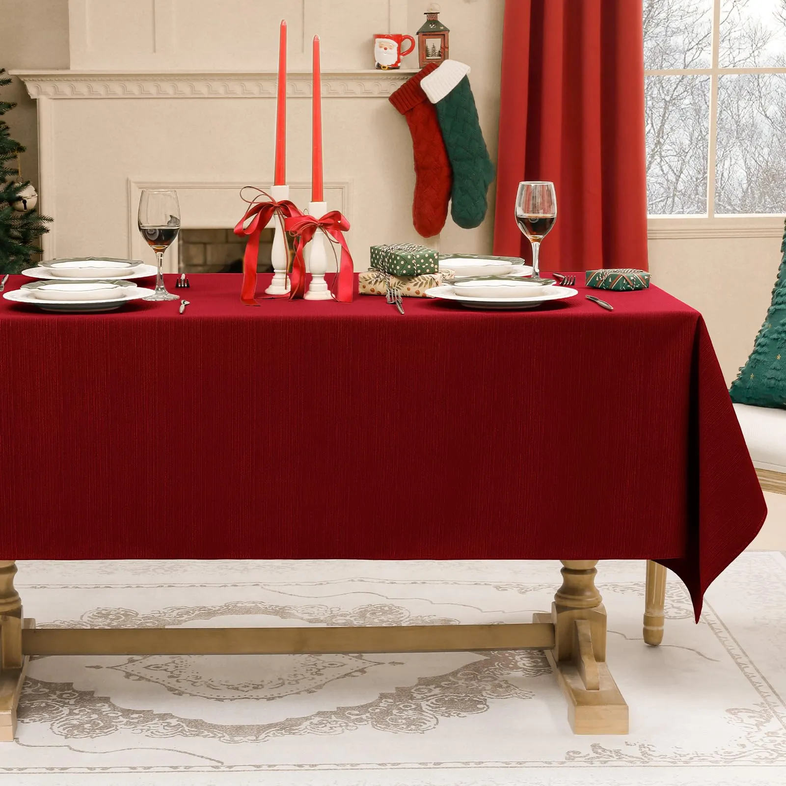 Softalker Tovaglia Rettangolare in Jacquard Geometrico, Poliestere Impermeabile e Antimacchia, 152,4 x 304,8 cm, Rosso Scuro - immagine 4