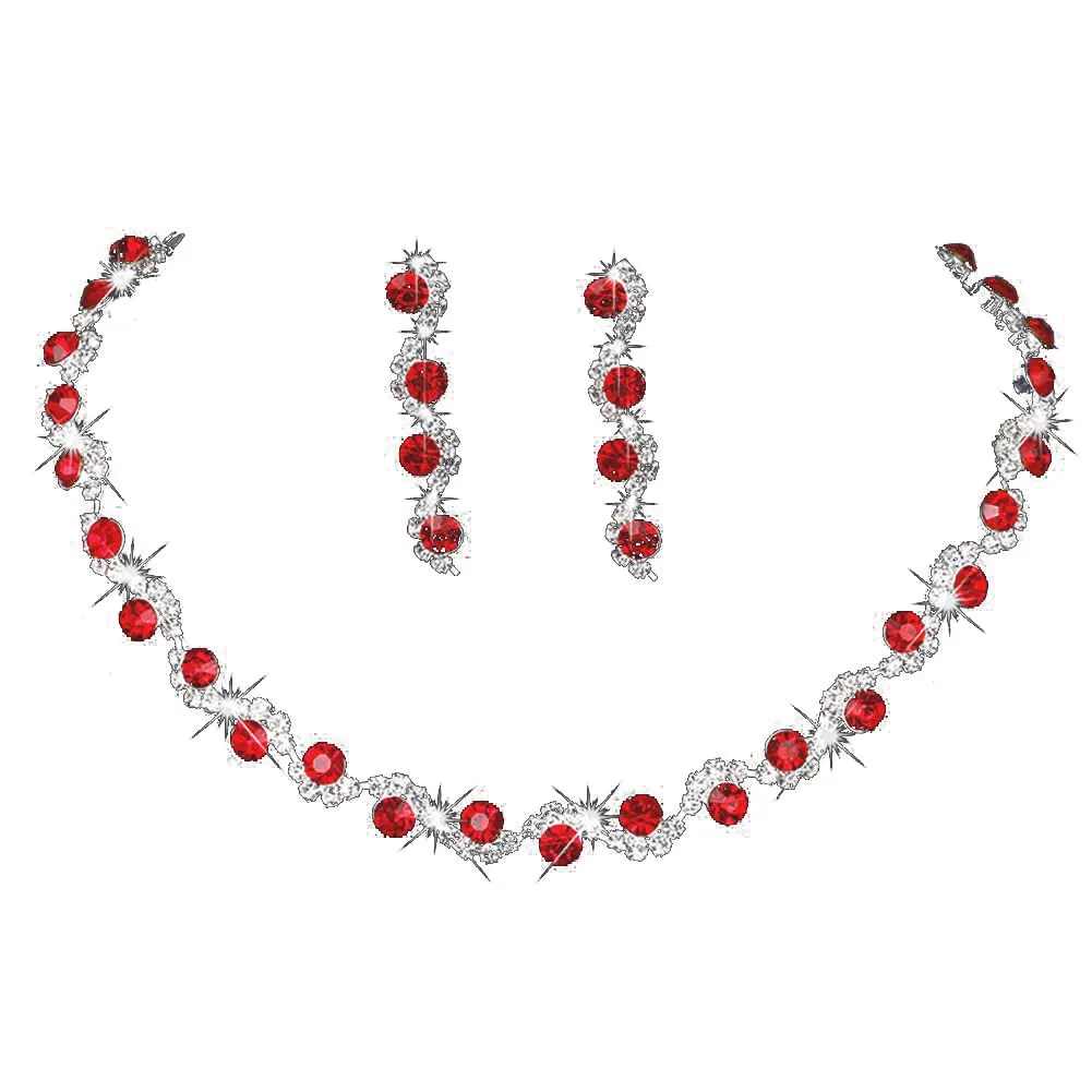 Wedity Set Gioielli da Sposa con Collana, Orecchini e Braccialetto in Cristallo (Rosso) - immagine 1