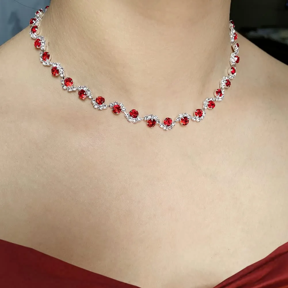 Wedity Set Gioielli da Sposa con Collana, Orecchini e Braccialetto in Cristallo (Rosso) - immagine 2