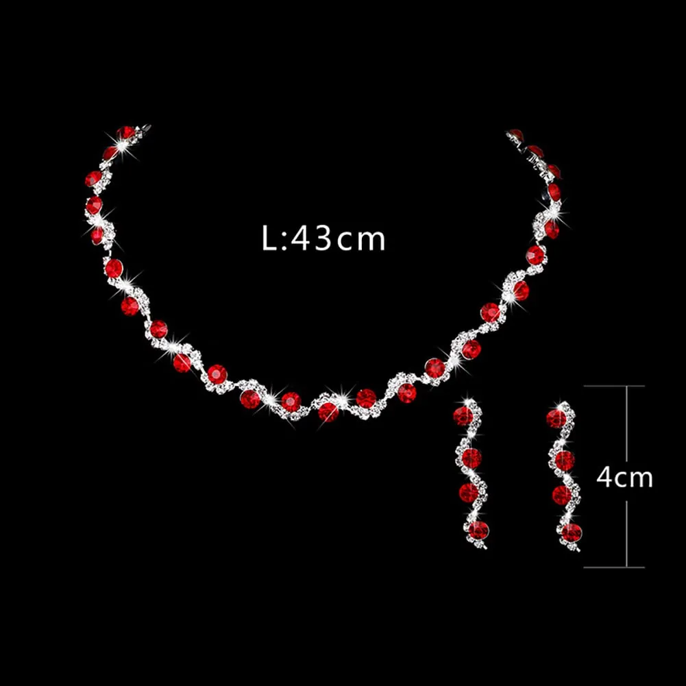 Wedity Set Gioielli da Sposa con Collana, Orecchini e Braccialetto in Cristallo (Rosso) - immagine 4