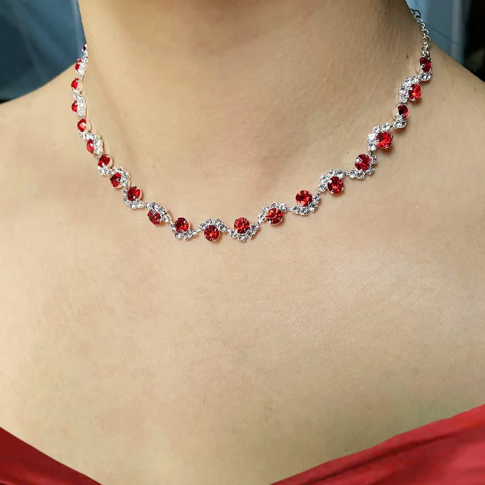 Wedity Set Gioielli da Sposa con Collana, Orecchini e Braccialetto in Cristallo (Rosso) - immagine 5
