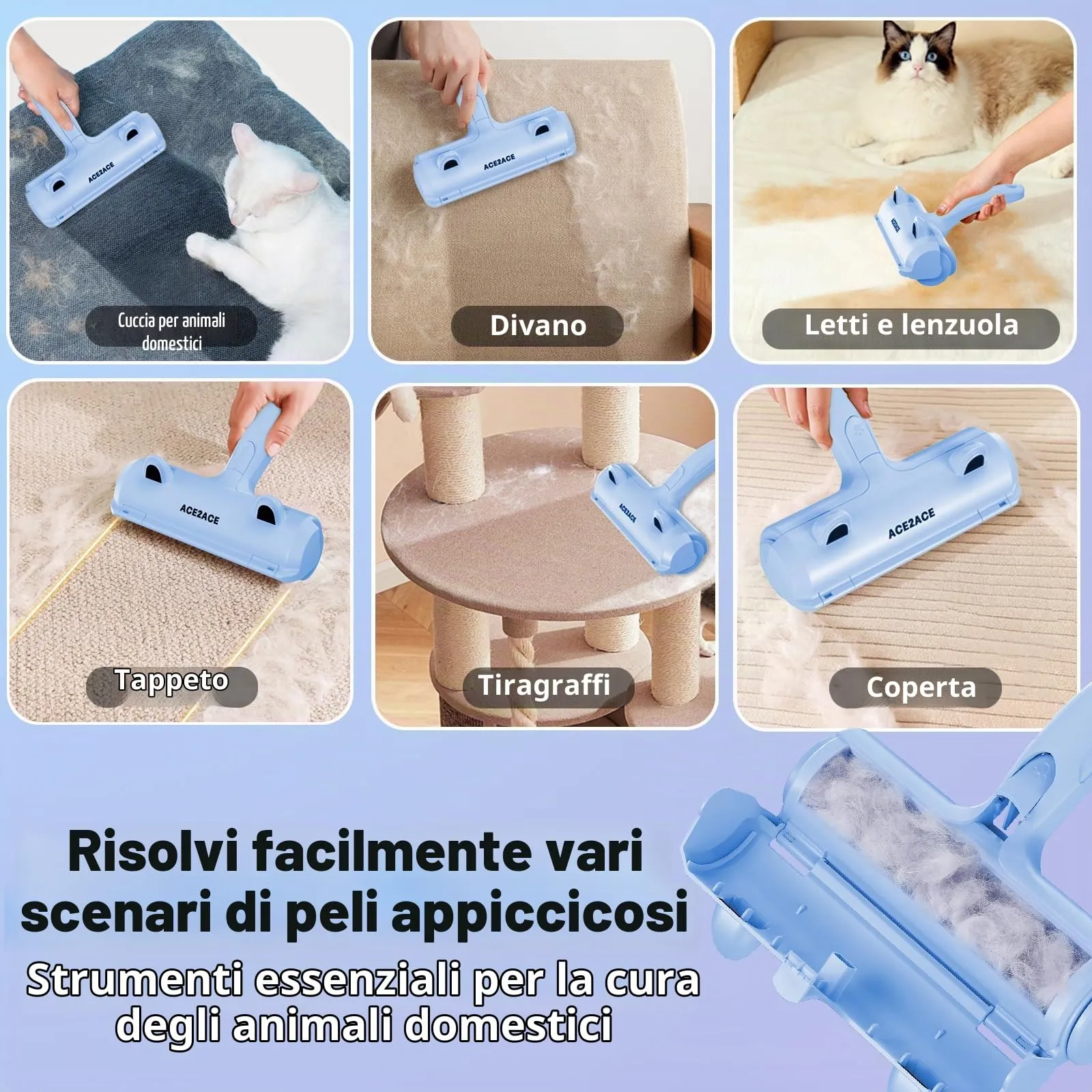 ACE2ACE Spazzola Togli Peli per Animali, Cane e Gatto - immagine 6
