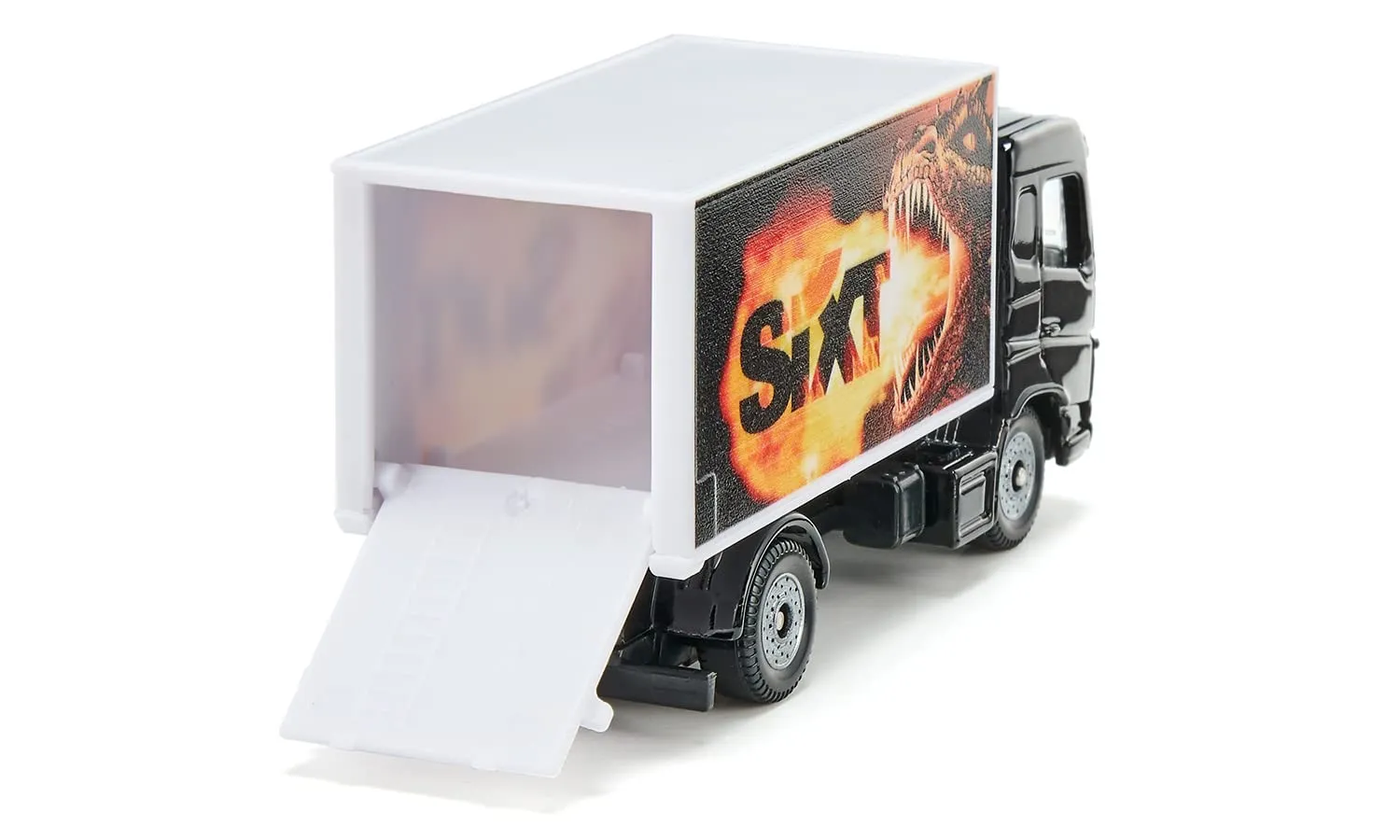 Siku 1107 Camion con Vano di Carico Sixt, Metallo e Plastica, Nero e Bianco, Portellone Posteriore Apribile, Fantasia con Drago - immagine 4