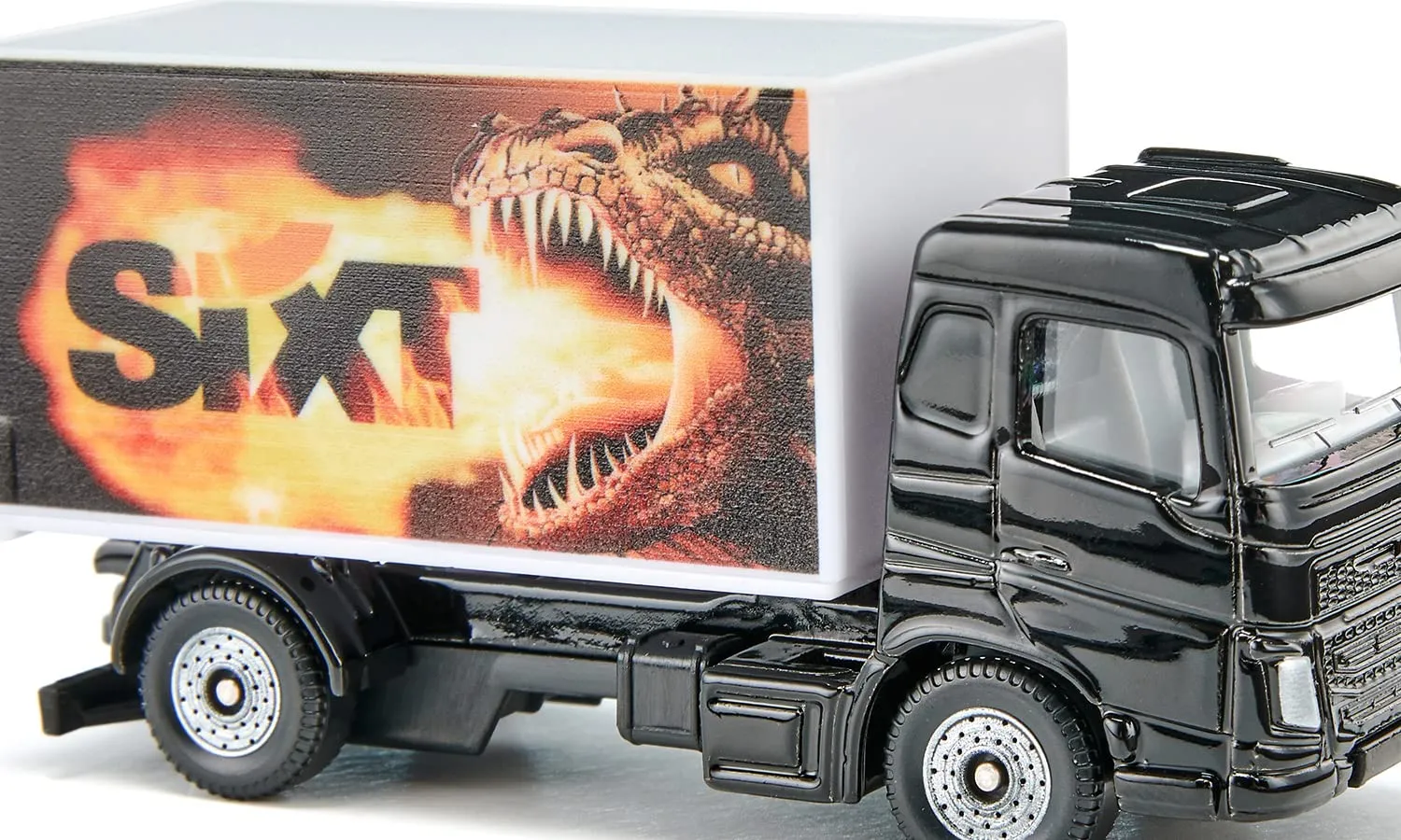 Siku 1107 Camion con Vano di Carico Sixt, Metallo e Plastica, Nero e Bianco, Portellone Posteriore Apribile, Fantasia con Drago - immagine 5