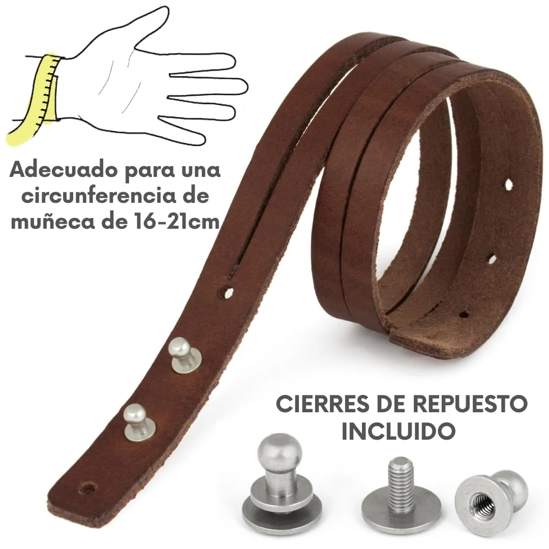 Simaru Bracciale da Uomo in Vera Pelle Toscana Conciata al Vegetale con Chiusura in Ottone, Regolabile - immagine 3