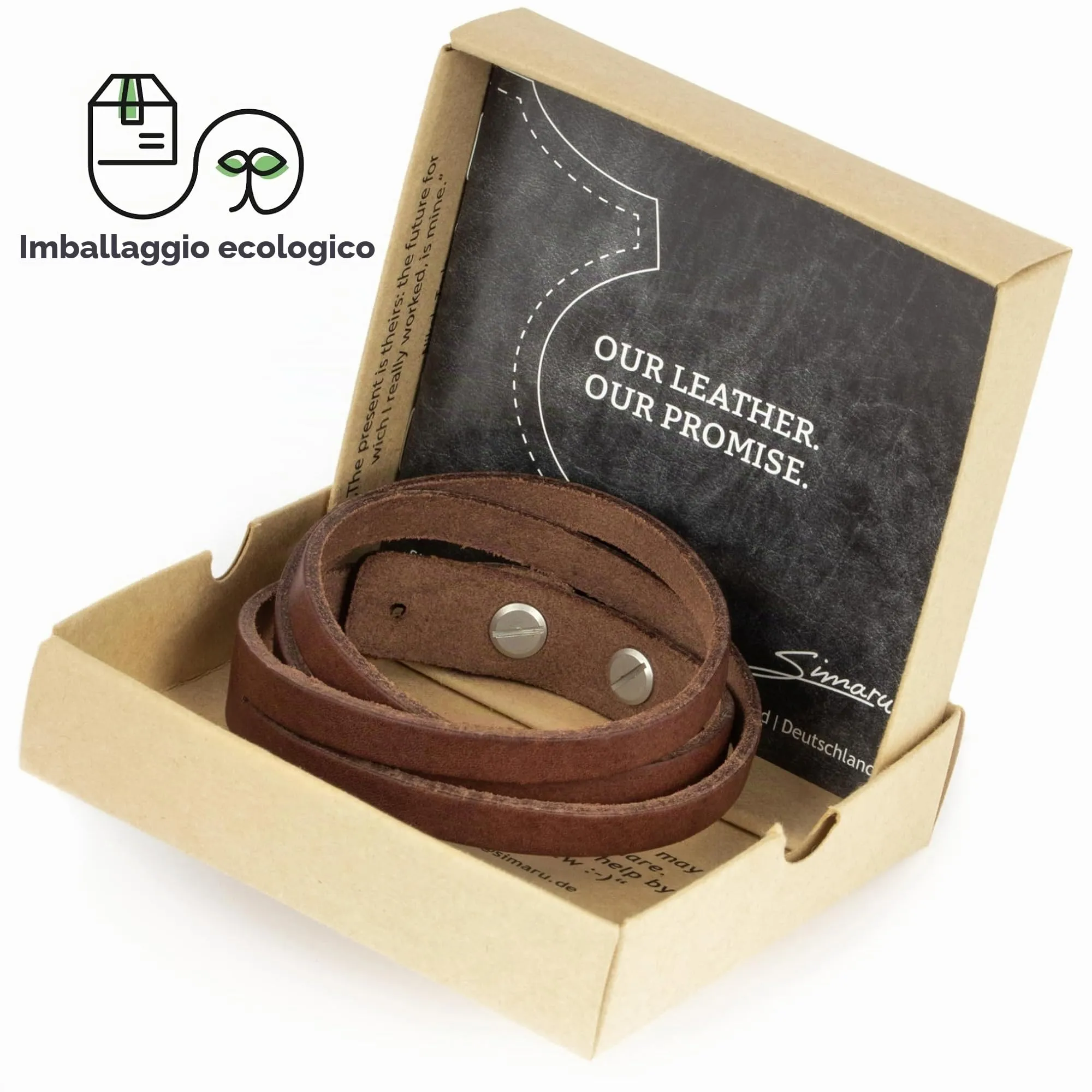 Simaru Bracciale da Uomo in Vera Pelle Toscana Conciata al Vegetale con Chiusura in Ottone, Regolabile - immagine 4
