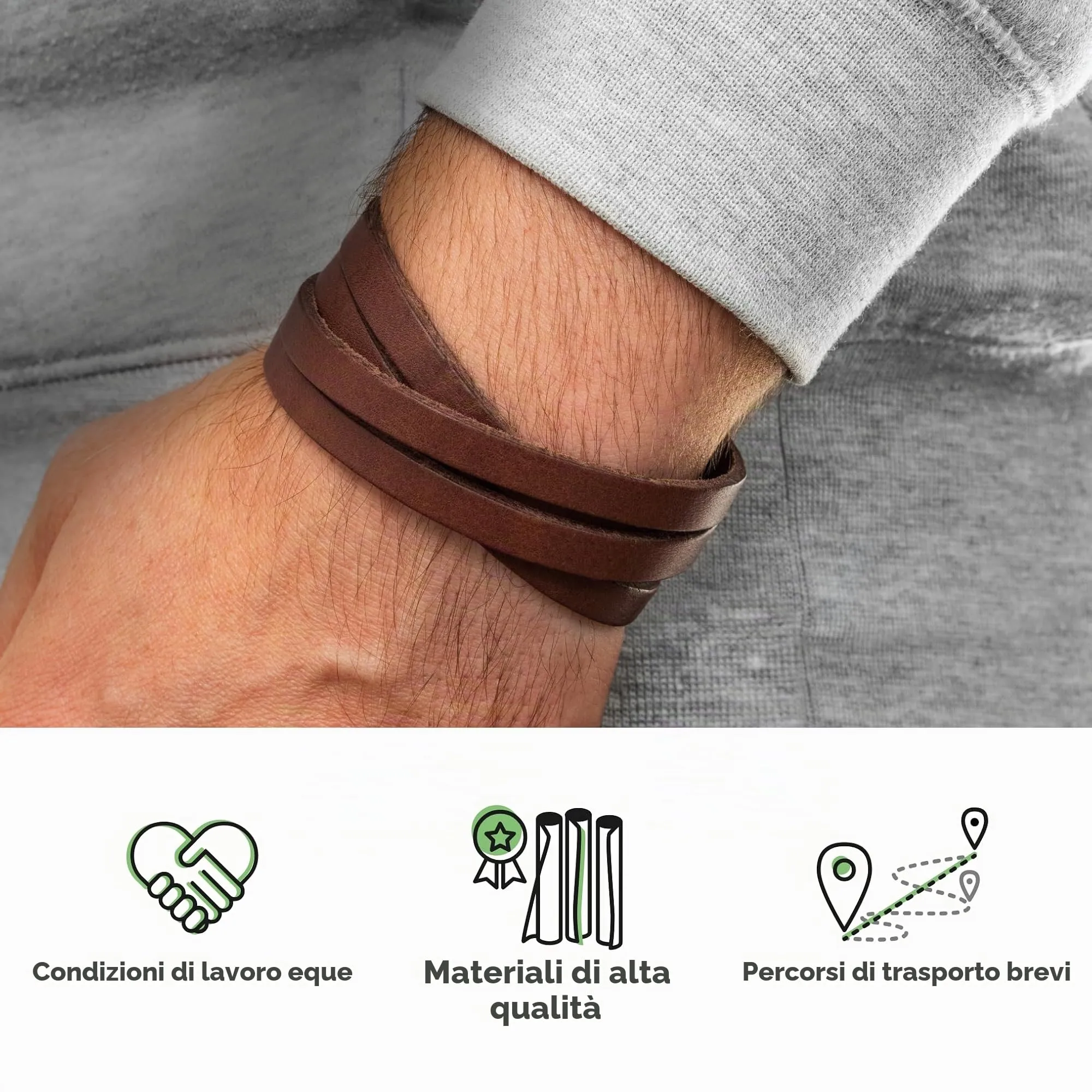 Simaru Bracciale da Uomo in Vera Pelle Toscana Conciata al Vegetale con Chiusura in Ottone, Regolabile - immagine 5