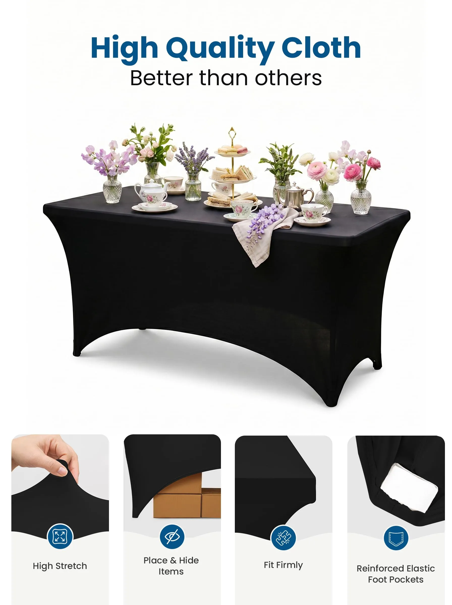Utopia Kitchen Tovaglia Estensibile in Poliestere e Spandex, 6 Piedi (183 cm), Nero - immagine 5