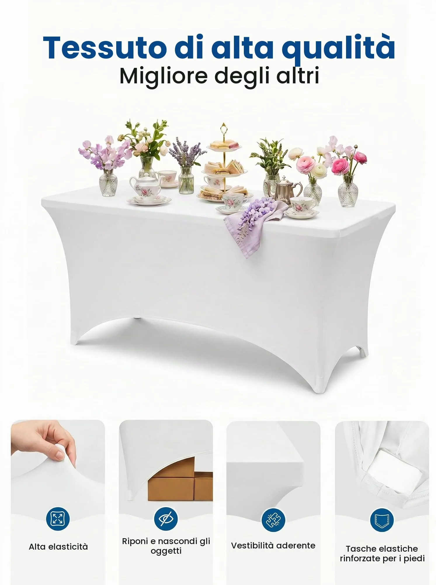 Utopia Kitchen Tovaglia Estensibile in Poliestere e Spandex, 6 Piedi (183 cm), Bianco - immagine 5