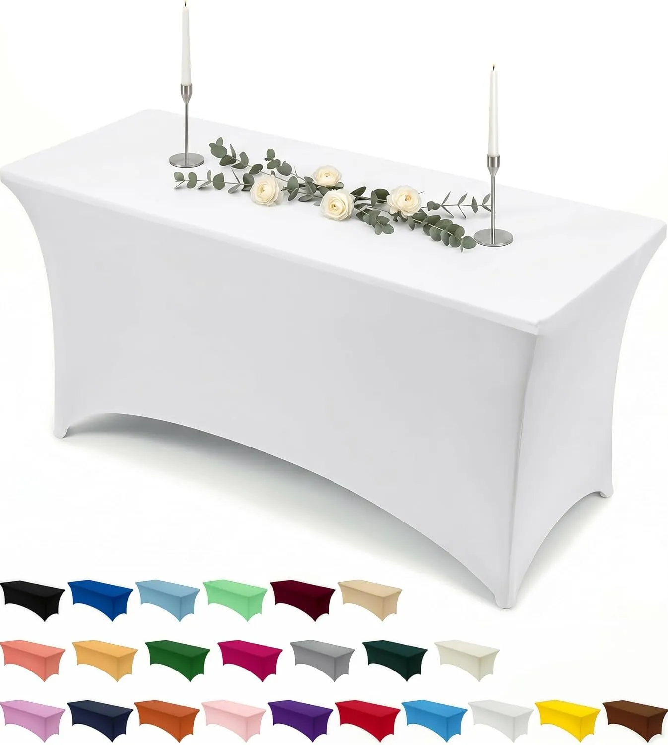 Utopia Kitchen Tovaglia Estensibile in Poliestere e Spandex, 122 cm, Bianco - immagine 1