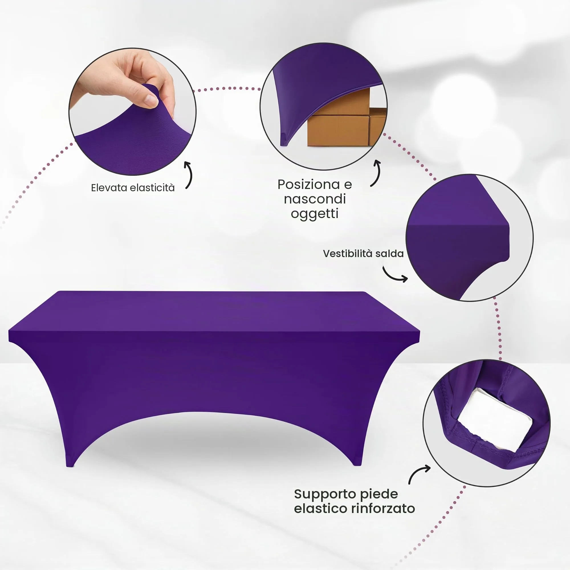 Utopia Kitchen Tovaglia Estensibile in Poliestere e Spandex, 183 cm, Viola - immagine 6