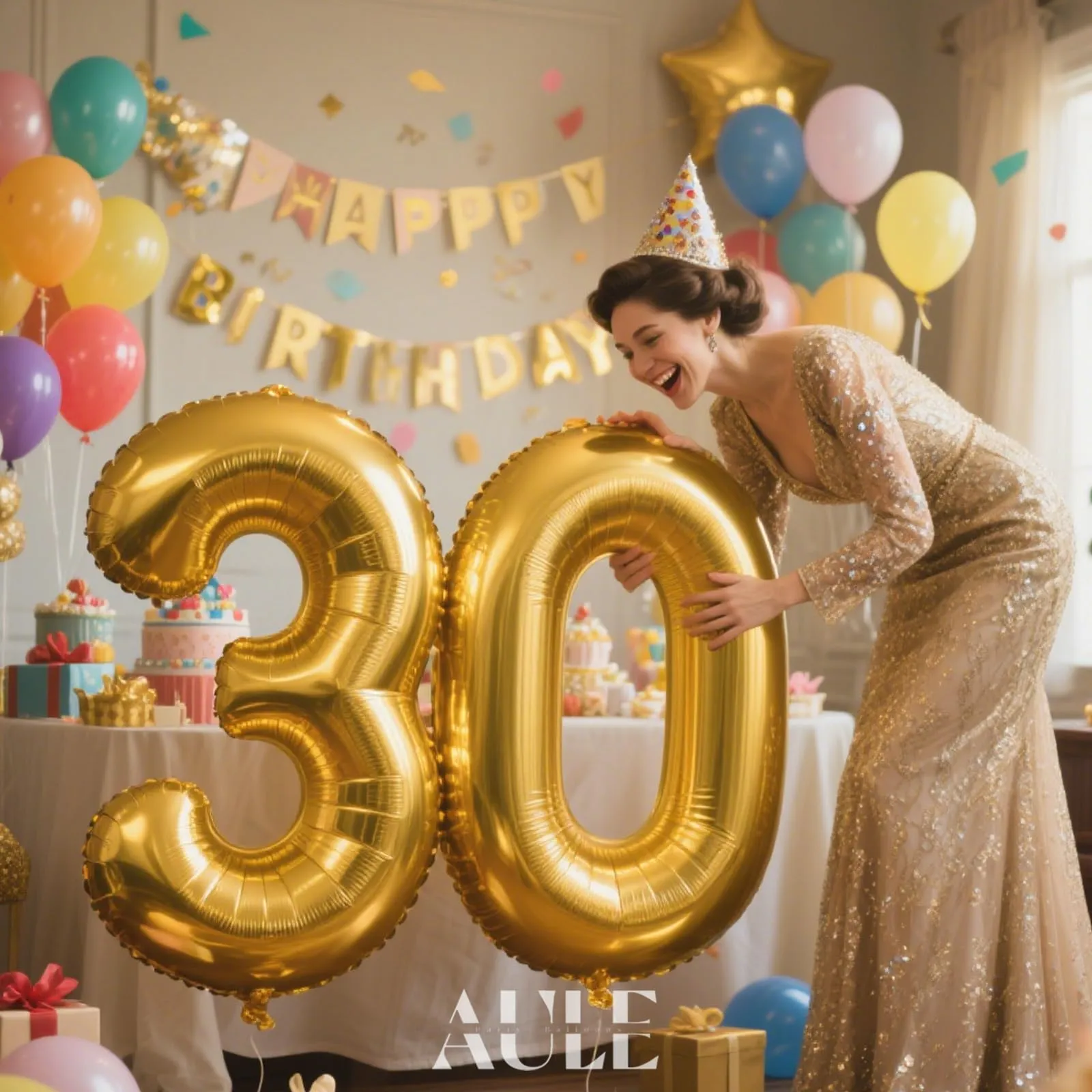 AULE Palloncino Numero 30 Oro, 101 cm - immagine 2