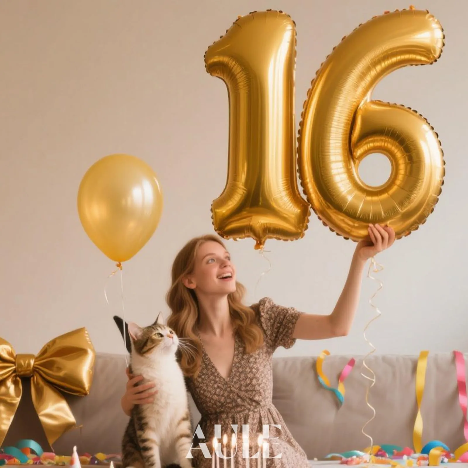 AULE Palloncino Numero 16 Oro, 101 cm - immagine 2