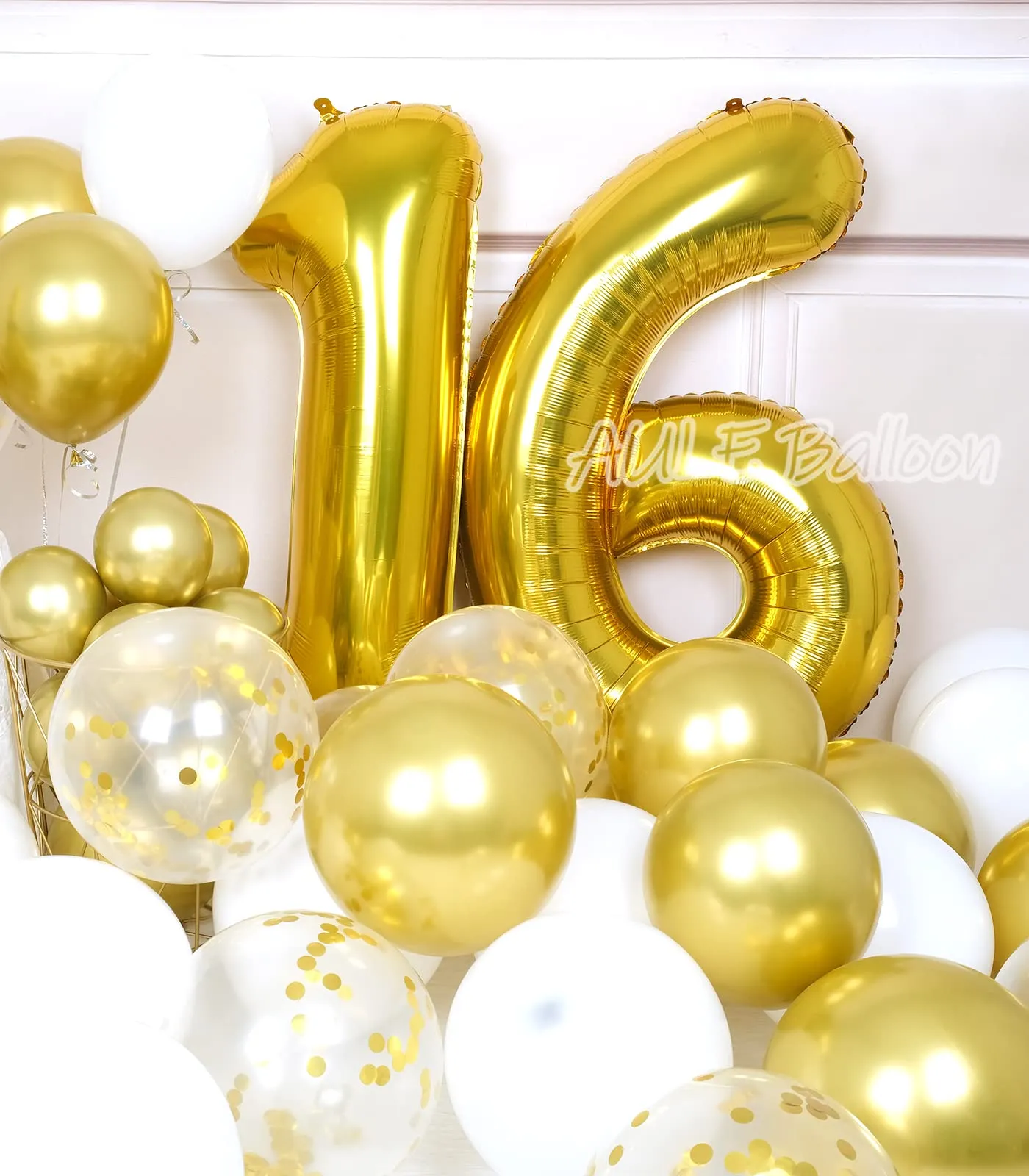AULE Palloncino Numero 16 Oro, 101 cm - immagine 3