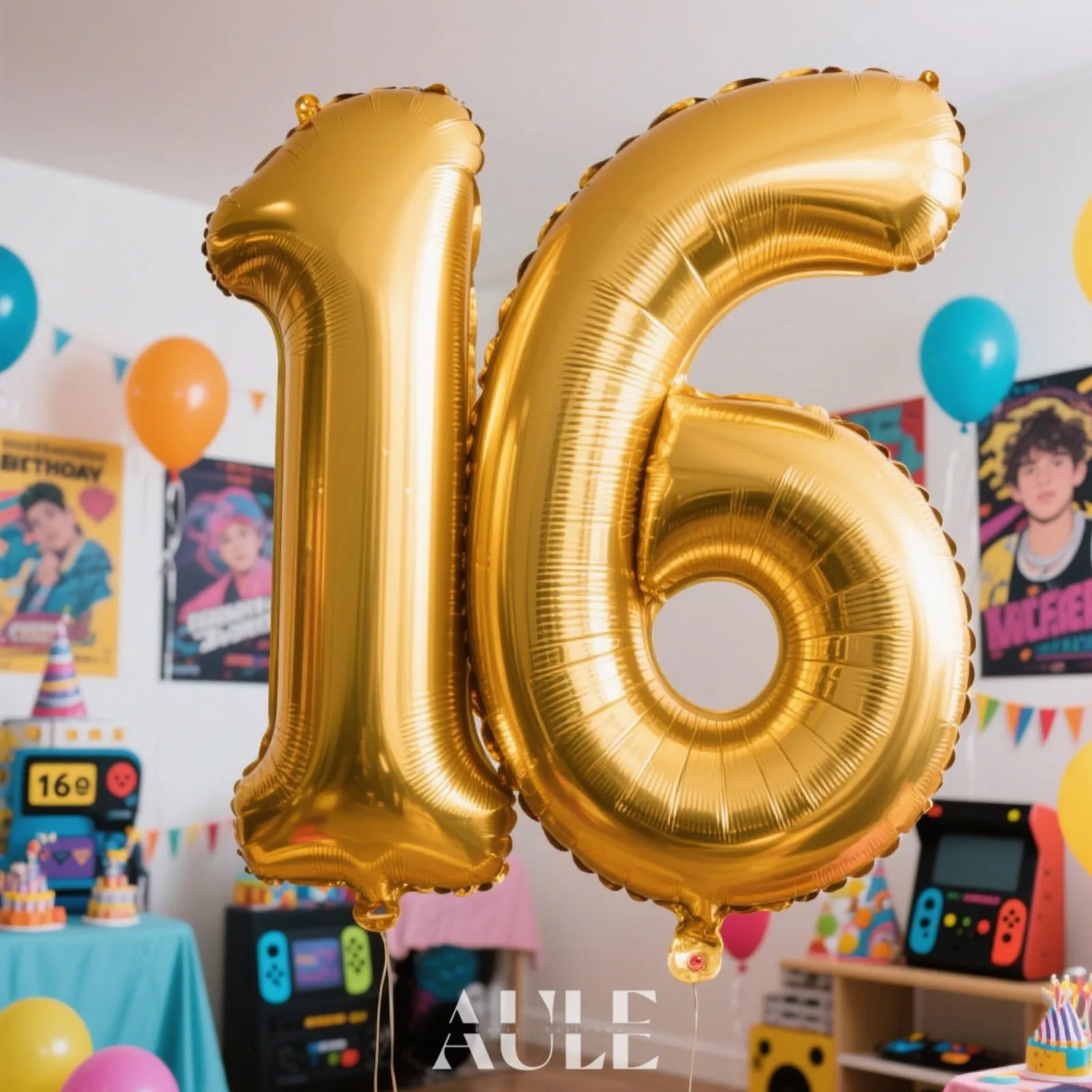AULE Palloncino Numero 16 Oro, 101 cm - immagine 4