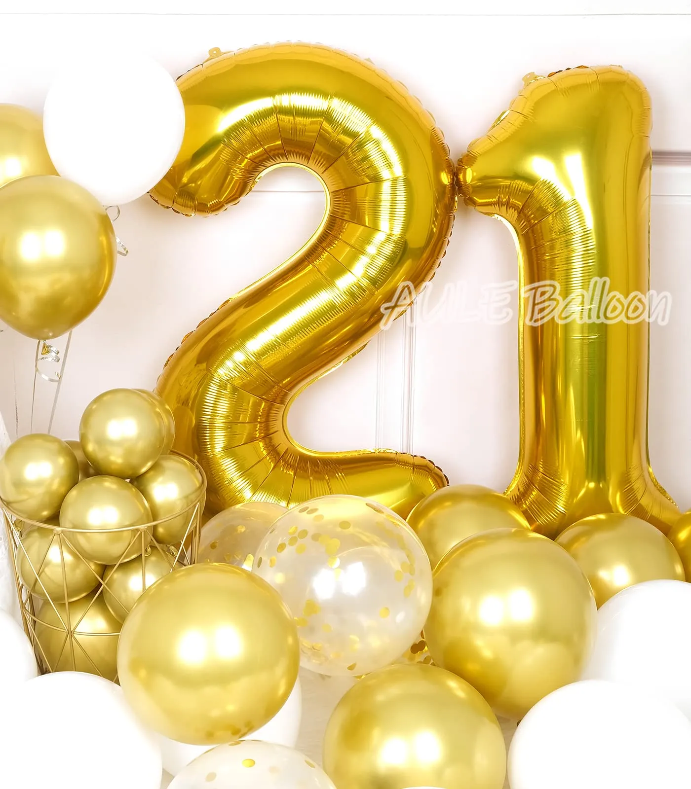 AULE Palloncino Numero 21 Oro, 101 cm - immagine 4