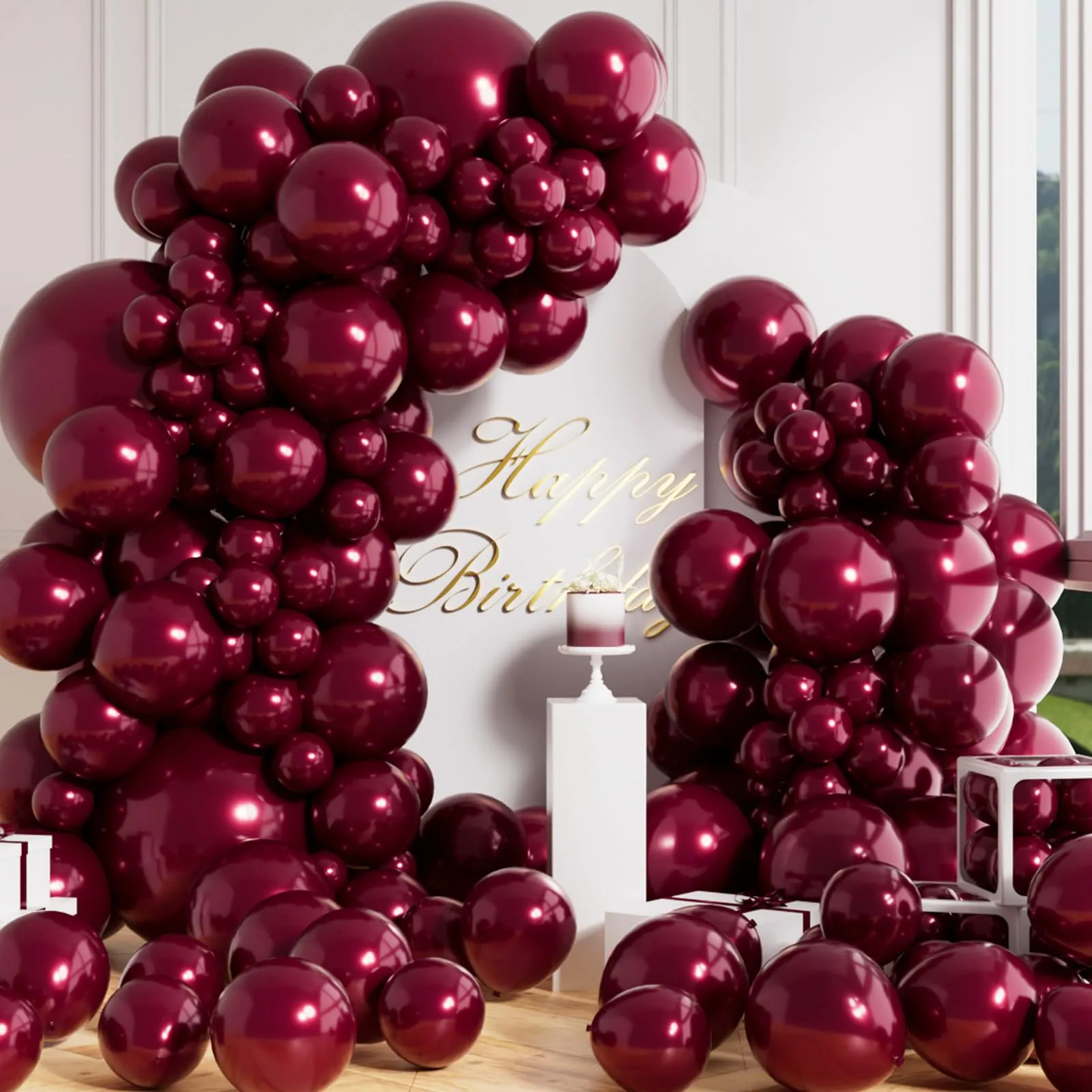 AULE Kit Arco di Palloncini Bordeaux, 100 Pezzi in Lattice Rosso Scuro con Set Ghirlanda e Nastri - immagine 1
