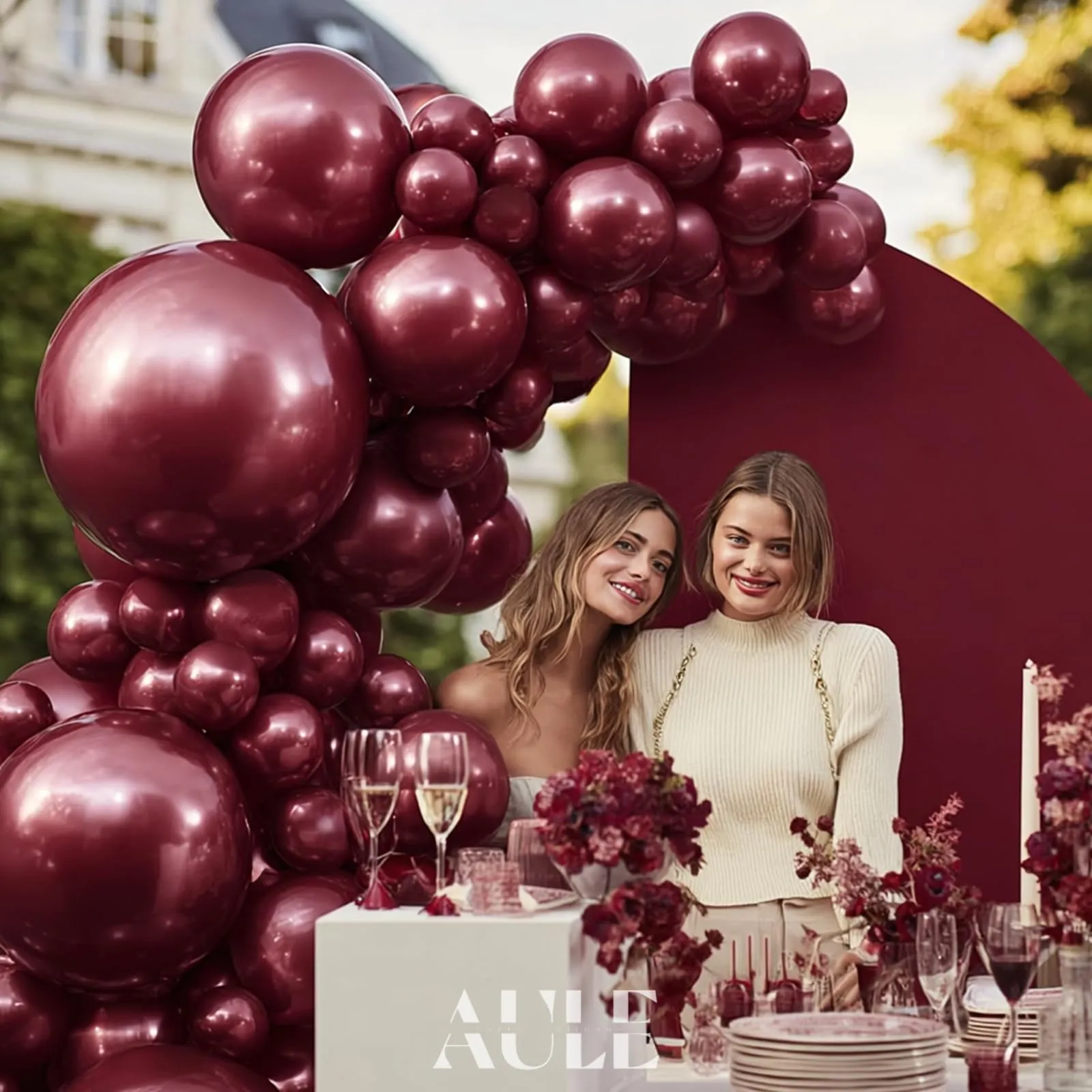 AULE Kit Arco di Palloncini Bordeaux, 100 Pezzi in Lattice Rosso Scuro con Set Ghirlanda e Nastri - immagine 2