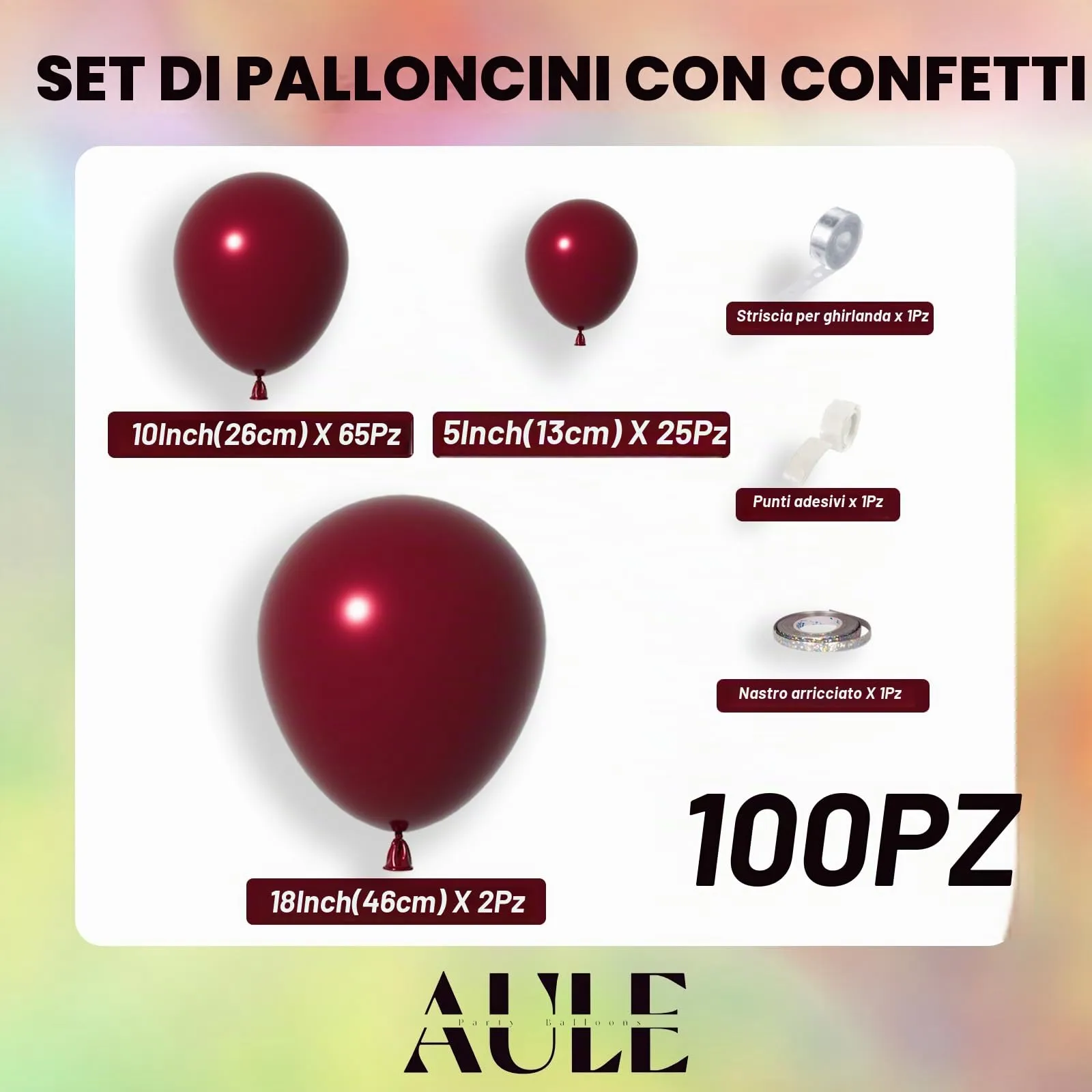 AULE Kit Arco di Palloncini Bordeaux, 100 Pezzi in Lattice Rosso Scuro con Set Ghirlanda e Nastri - immagine 3