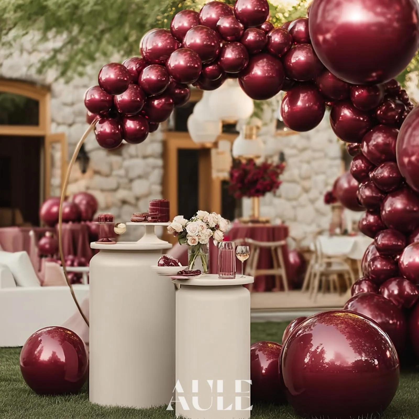 AULE Kit Arco di Palloncini Bordeaux, 100 Pezzi in Lattice Rosso Scuro con Set Ghirlanda e Nastri - immagine 4