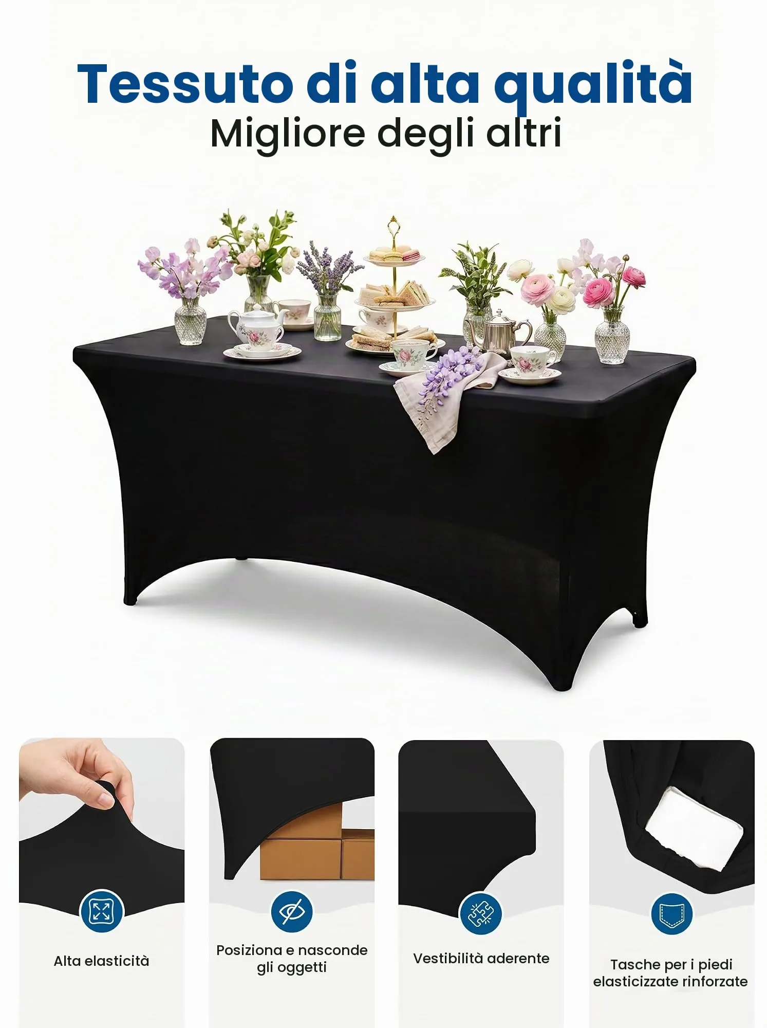 Utopia Kitchen Tovaglia Estensibile in Poliestere e Spandex, 122 cm, Nero (Confezione da 2) - immagine 5