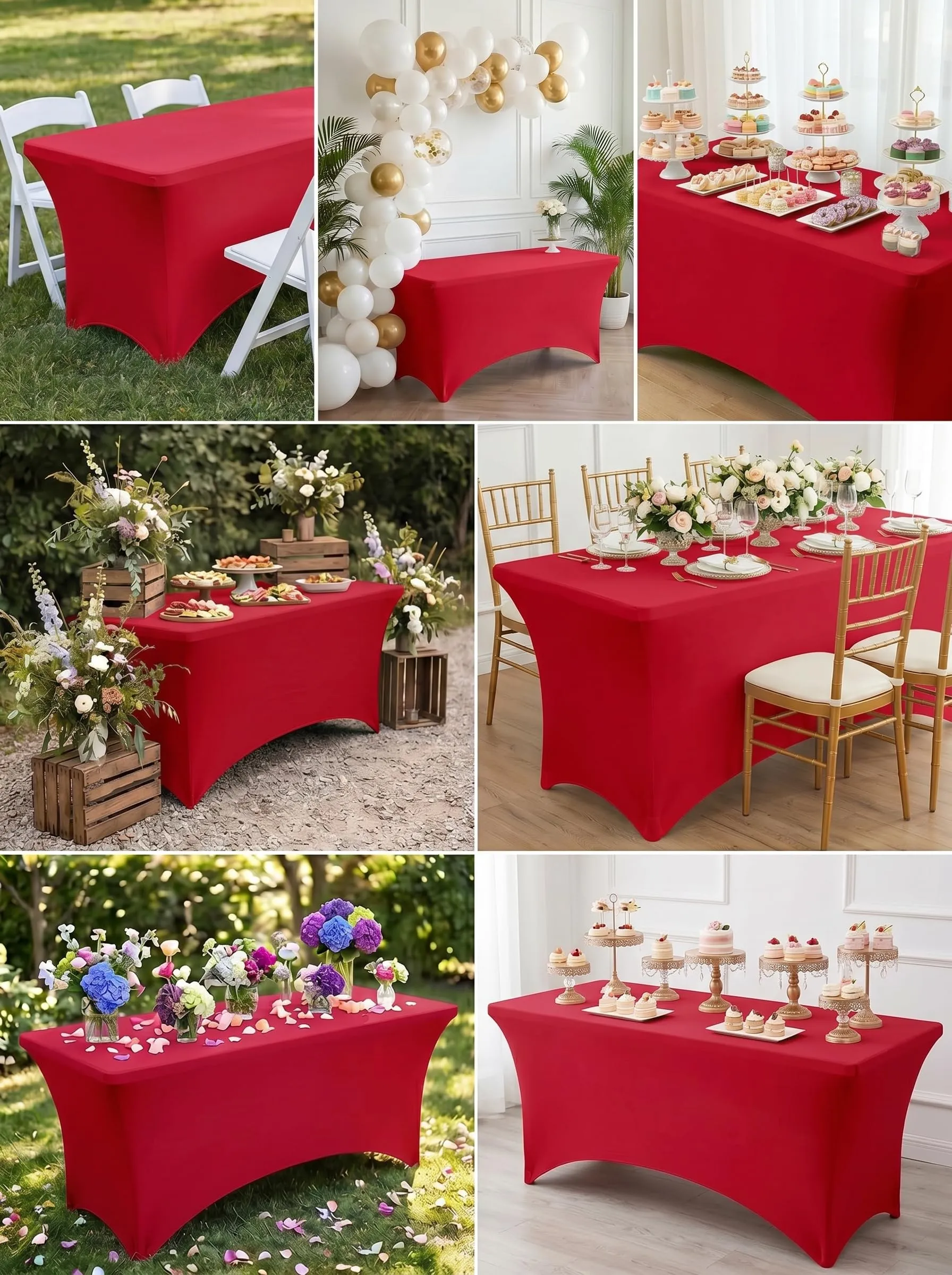 Utopia Kitchen Tovaglia Estensibile in Poliestere e Spandex, 6 Piedi (183 cm), Rosso, Confezione da 2 - immagine 9