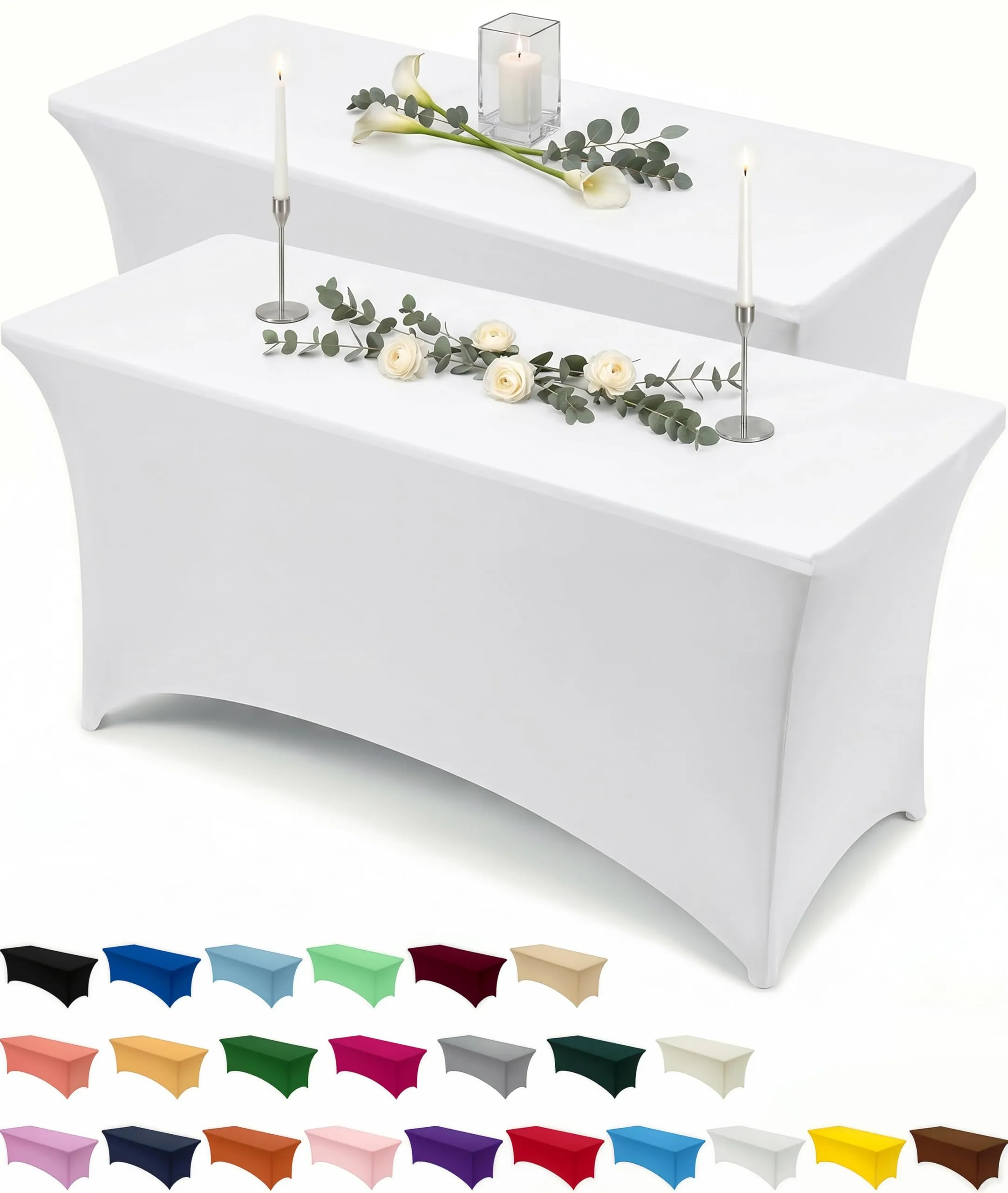Utopia Kitchen Tovaglia Estensibile in Poliestere e Spandex, 122 cm, Bianco (Confezione da 2) - immagine 1