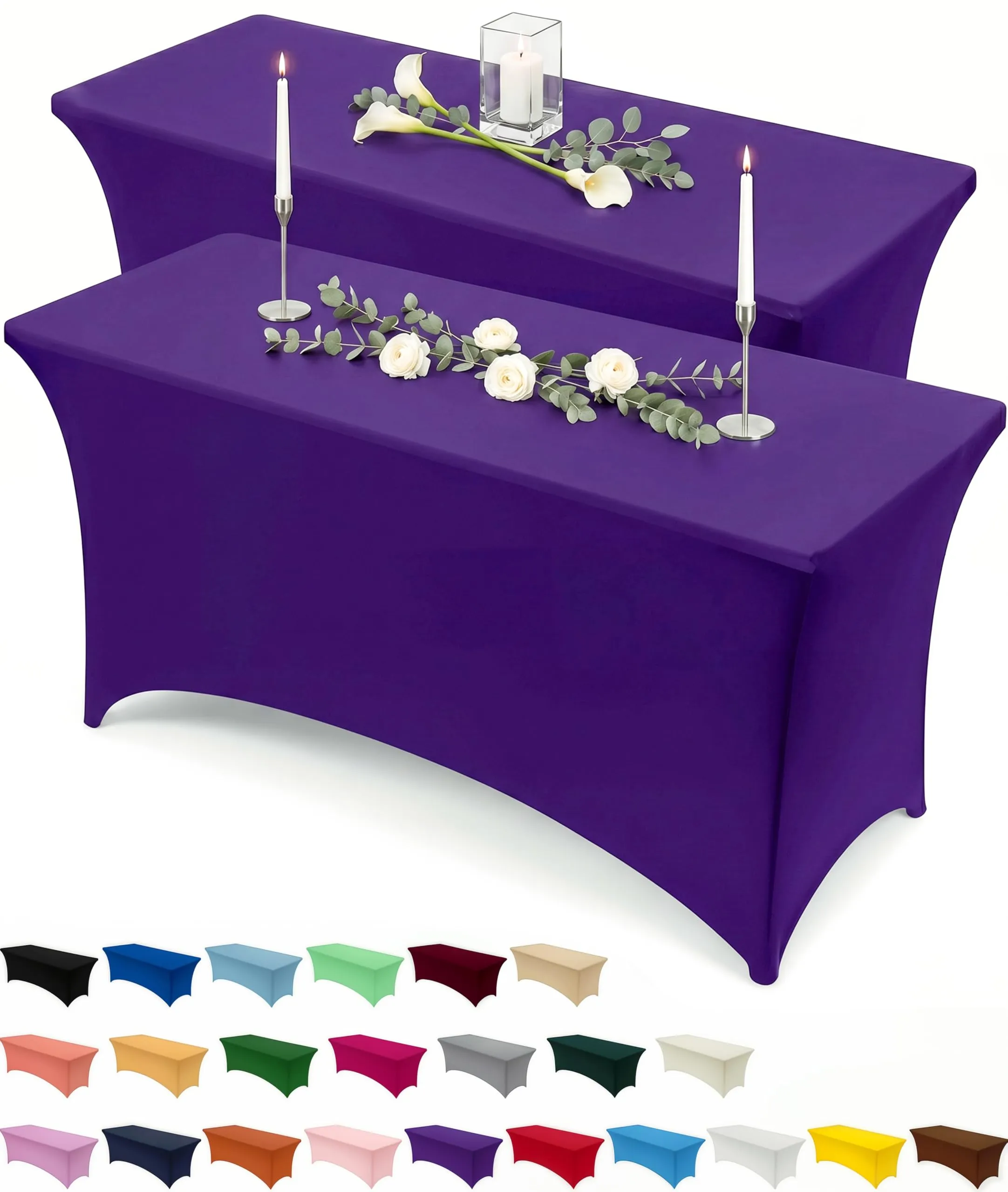 Utopia Kitchen Tovaglia Estensibile in Poliestere e Spandex, 6 Piedi (183 cm), Viola, Confezione da 2 - immagine 1