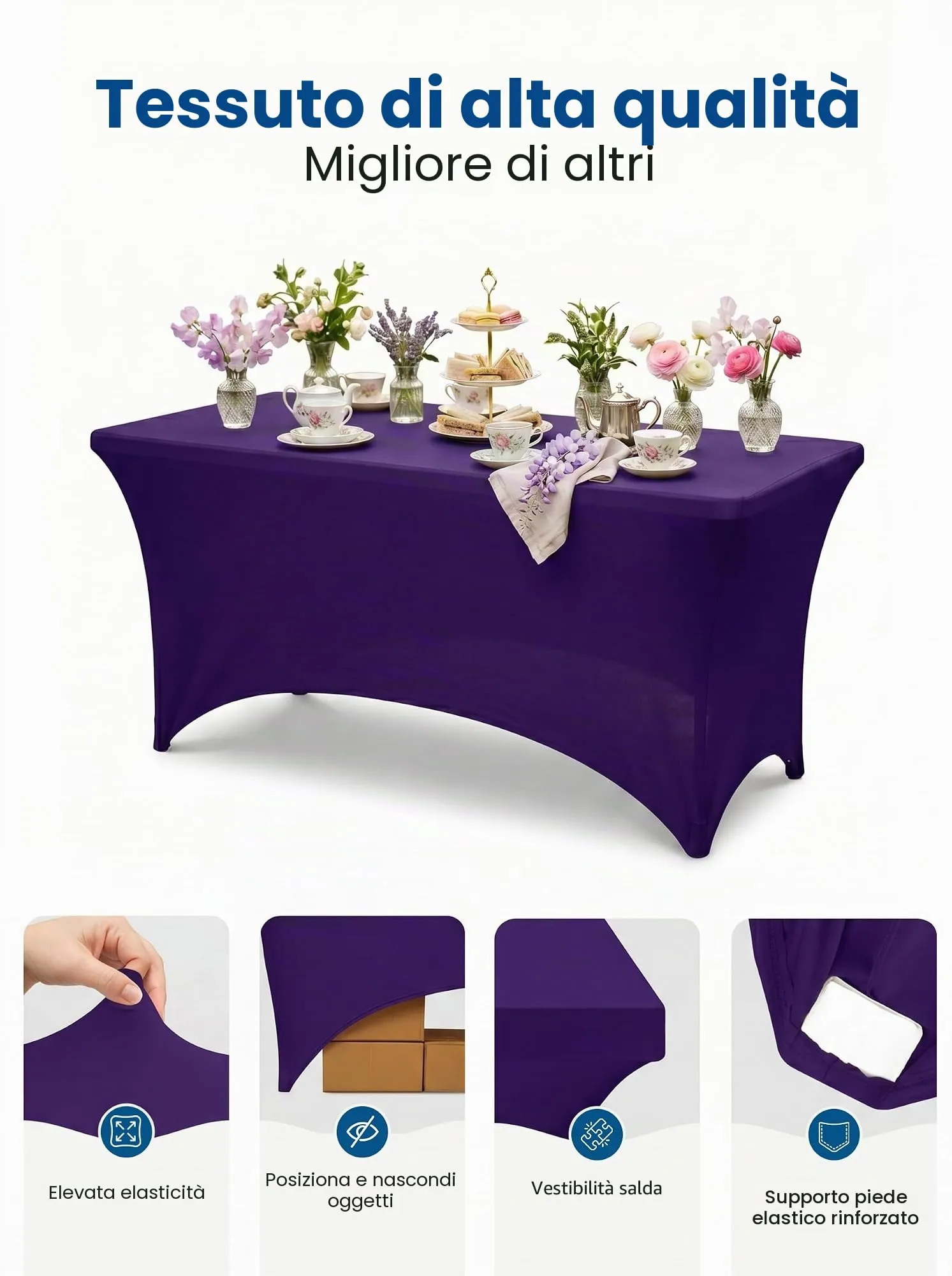 Utopia Kitchen Tovaglia Estensibile in Poliestere e Spandex, 6 Piedi (183 cm), Viola, Confezione da 2 - immagine 5