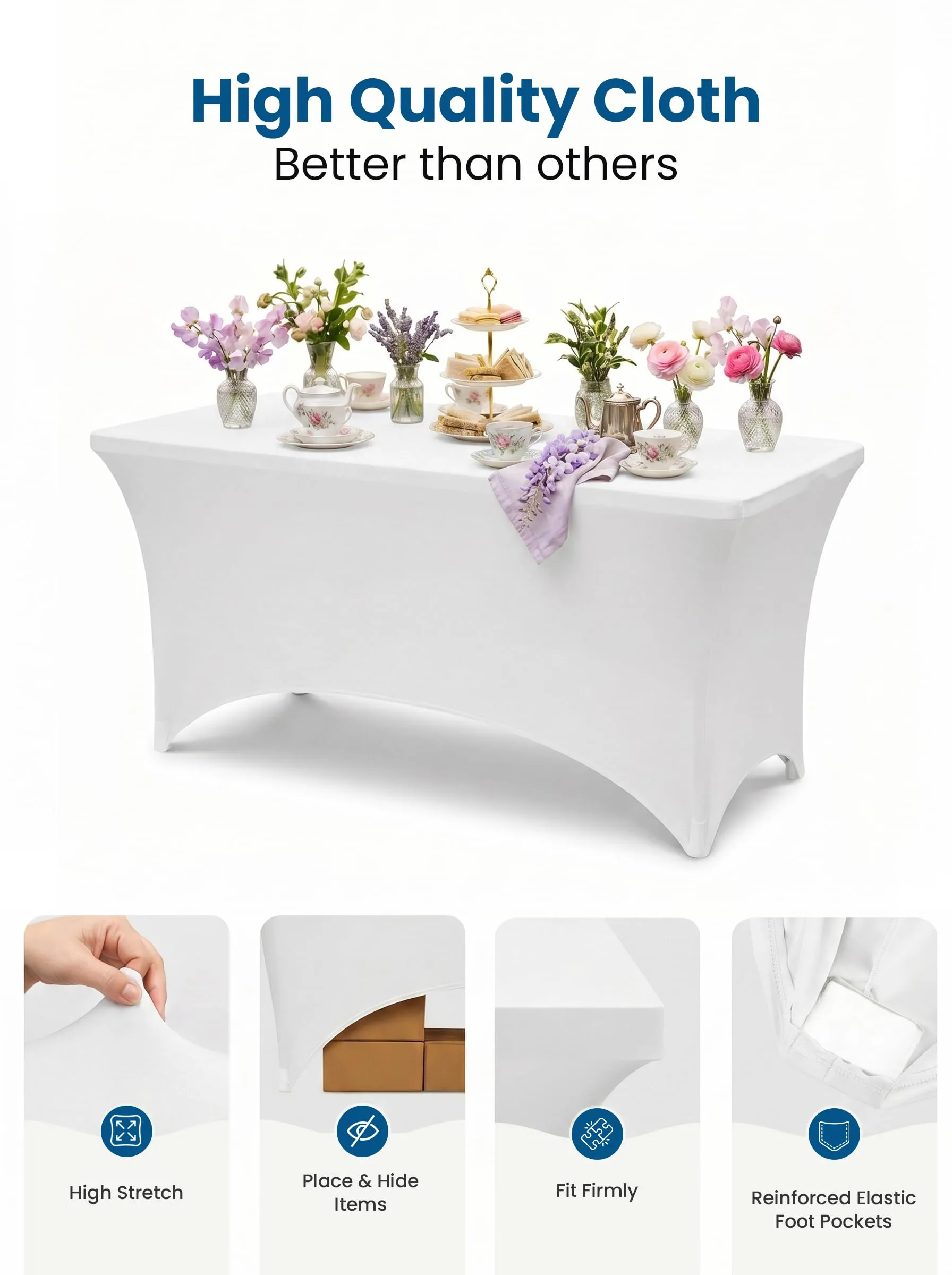 Utopia Kitchen Tovaglia Estensibile in Poliestere e Spandex, 8 Piedi (244 cm), Bianco, Confezione da 2 - immagine 5