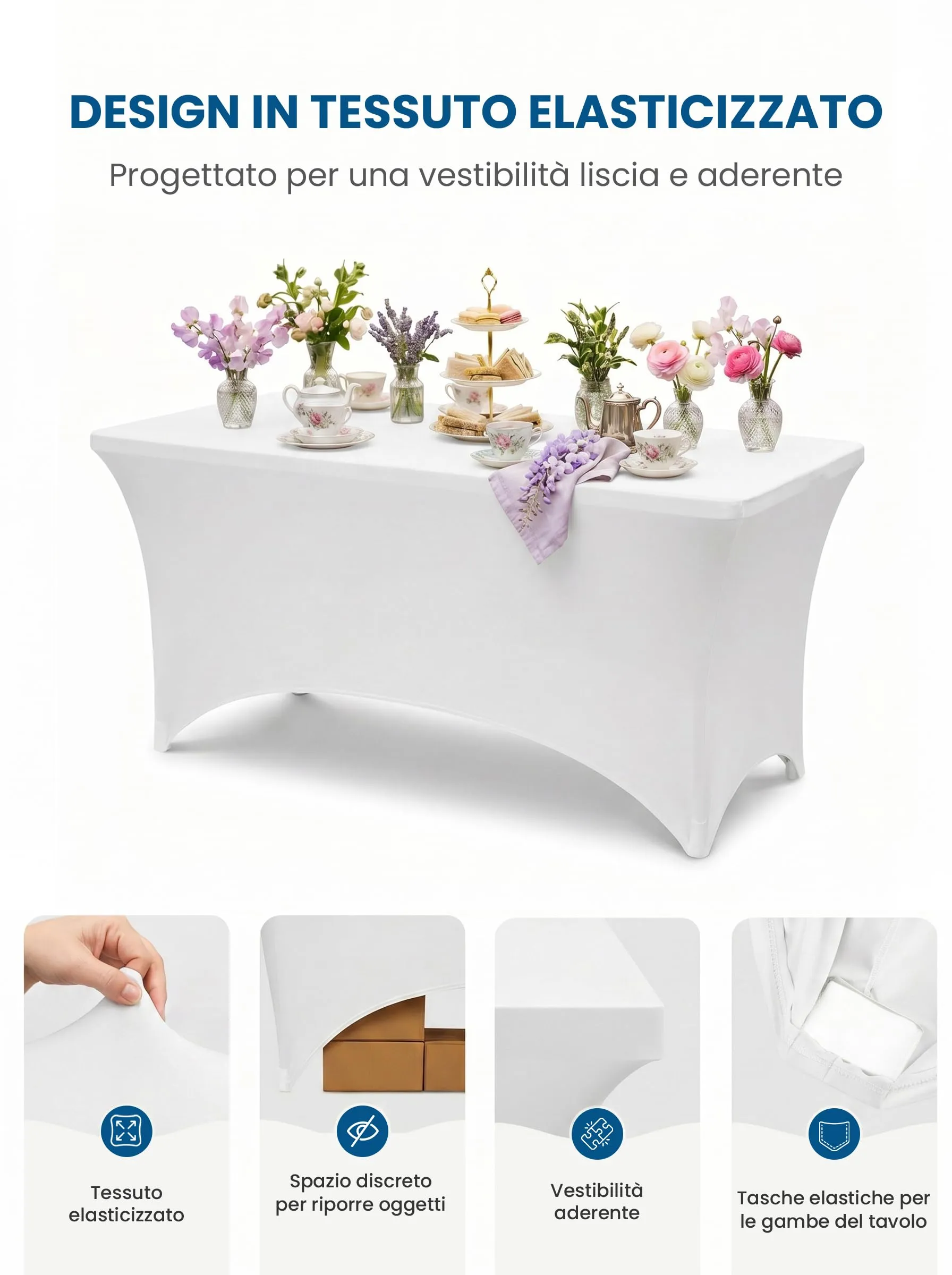 Utopia Kitchen Tovaglia Estensibile in Poliestere e Spandex, 8 Piedi (244 cm), Bianco - immagine 5