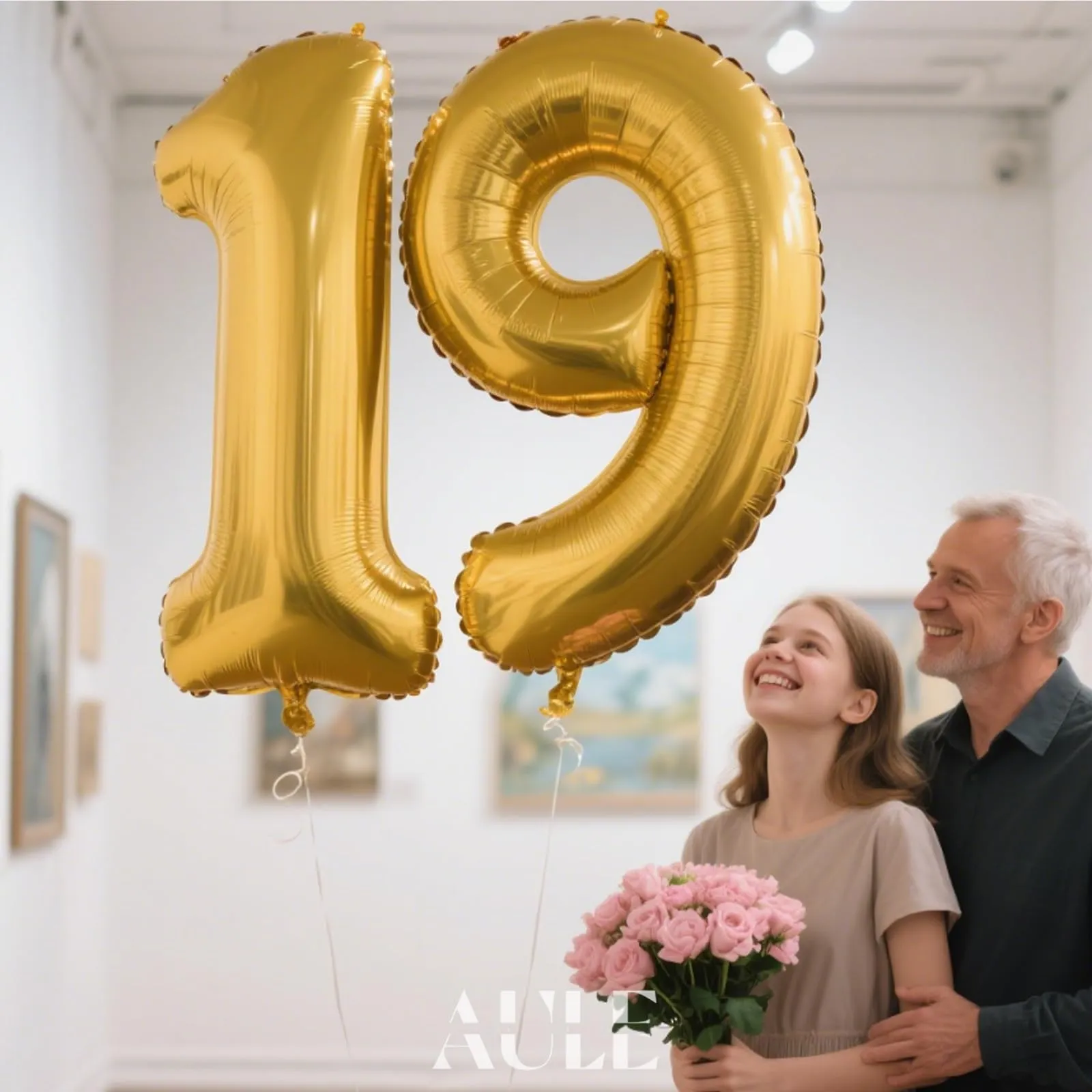 AULE Palloncino Numero 19 Oro, 101 cm - immagine 3