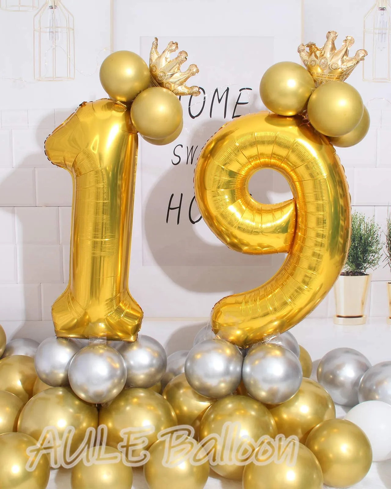 AULE Palloncino Numero 19 Oro, 101 cm - immagine 4