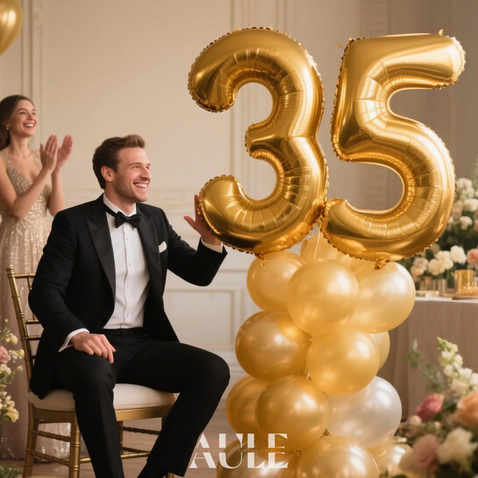 AULE Palloncino Numero 35 Oro, 101 cm - immagine 2