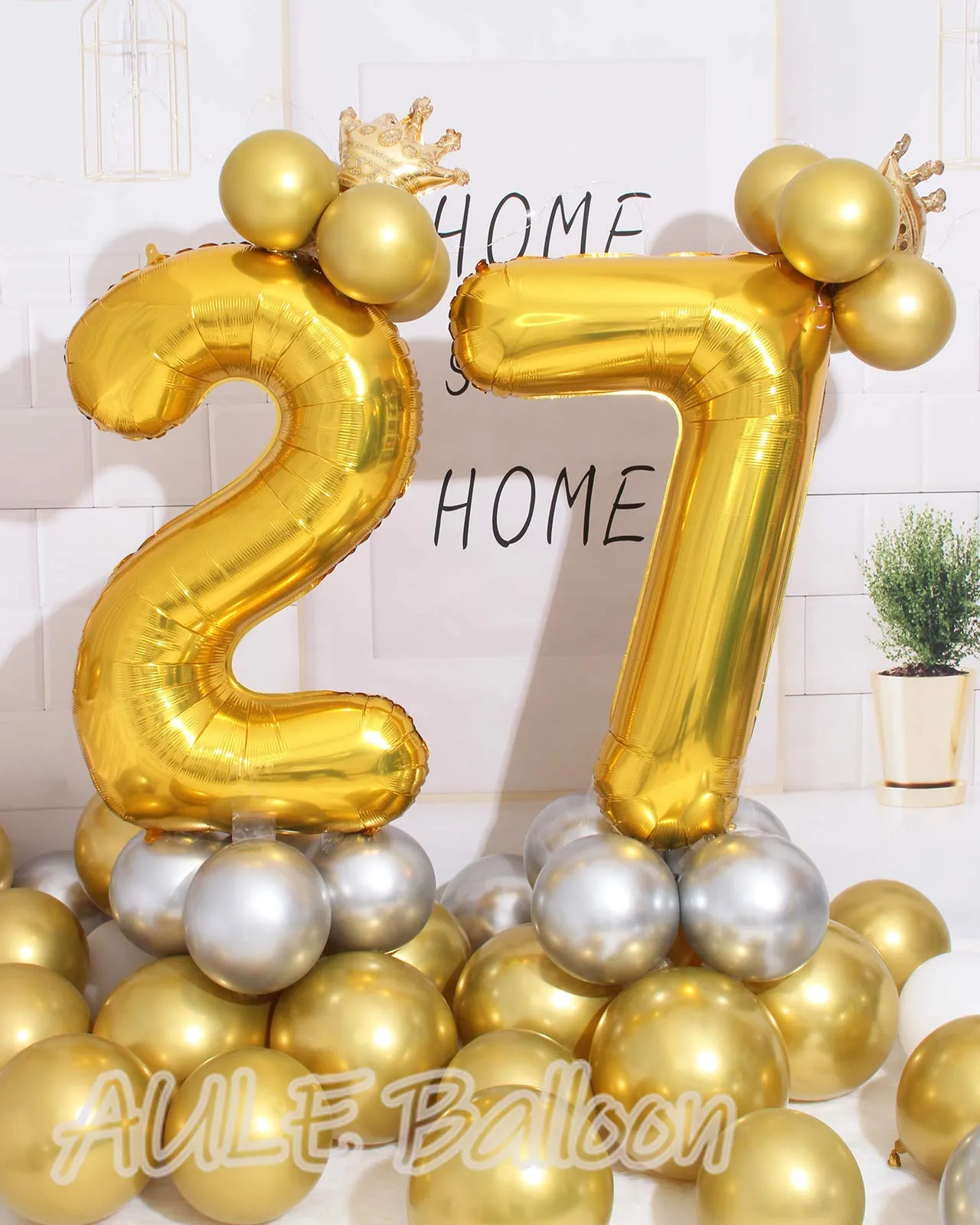 AULE Palloncino Numero 27 Oro, 101 cm - immagine 4