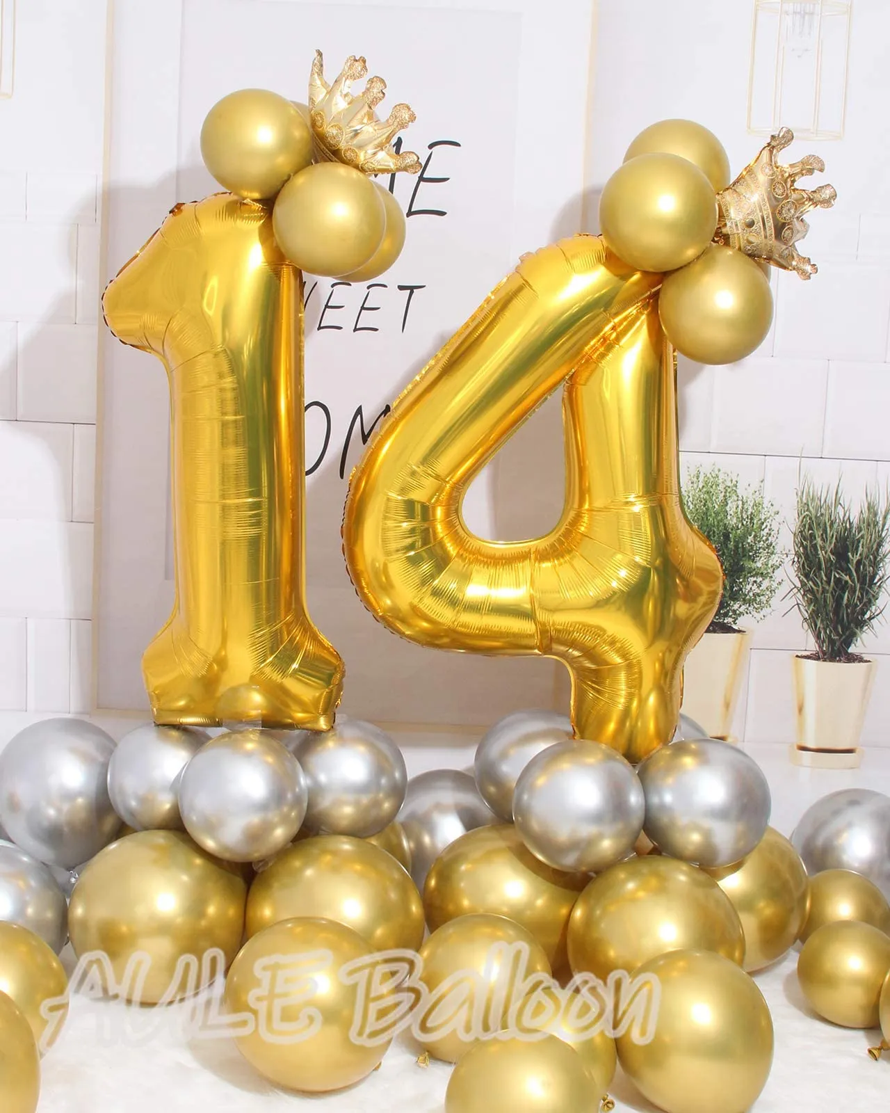 AULE Palloncino Numero 14 Oro, 101 cm - immagine 3