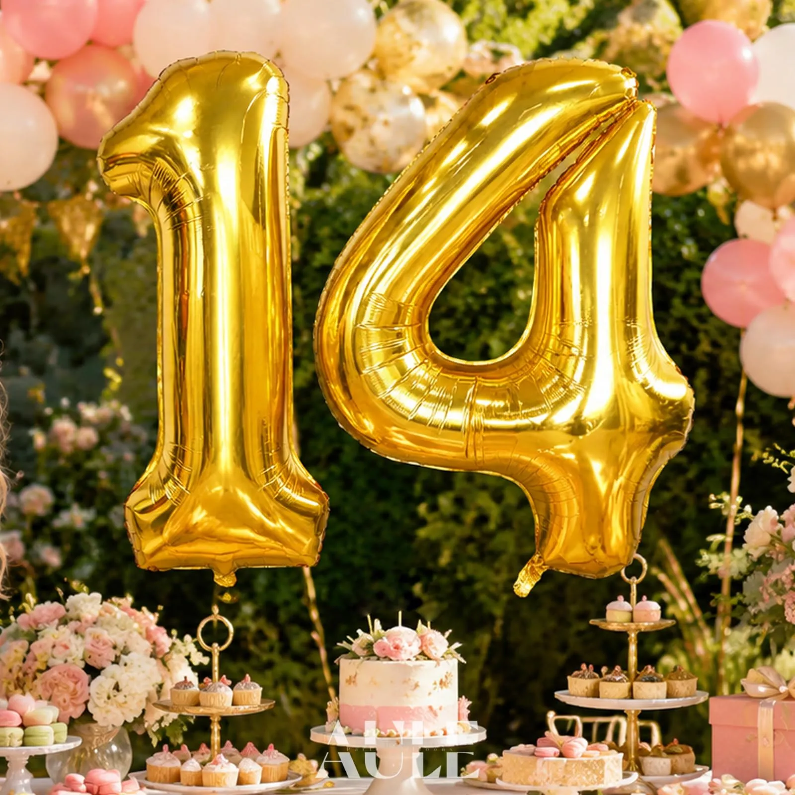 AULE Palloncino Numero 14 Oro, 101 cm - immagine 6