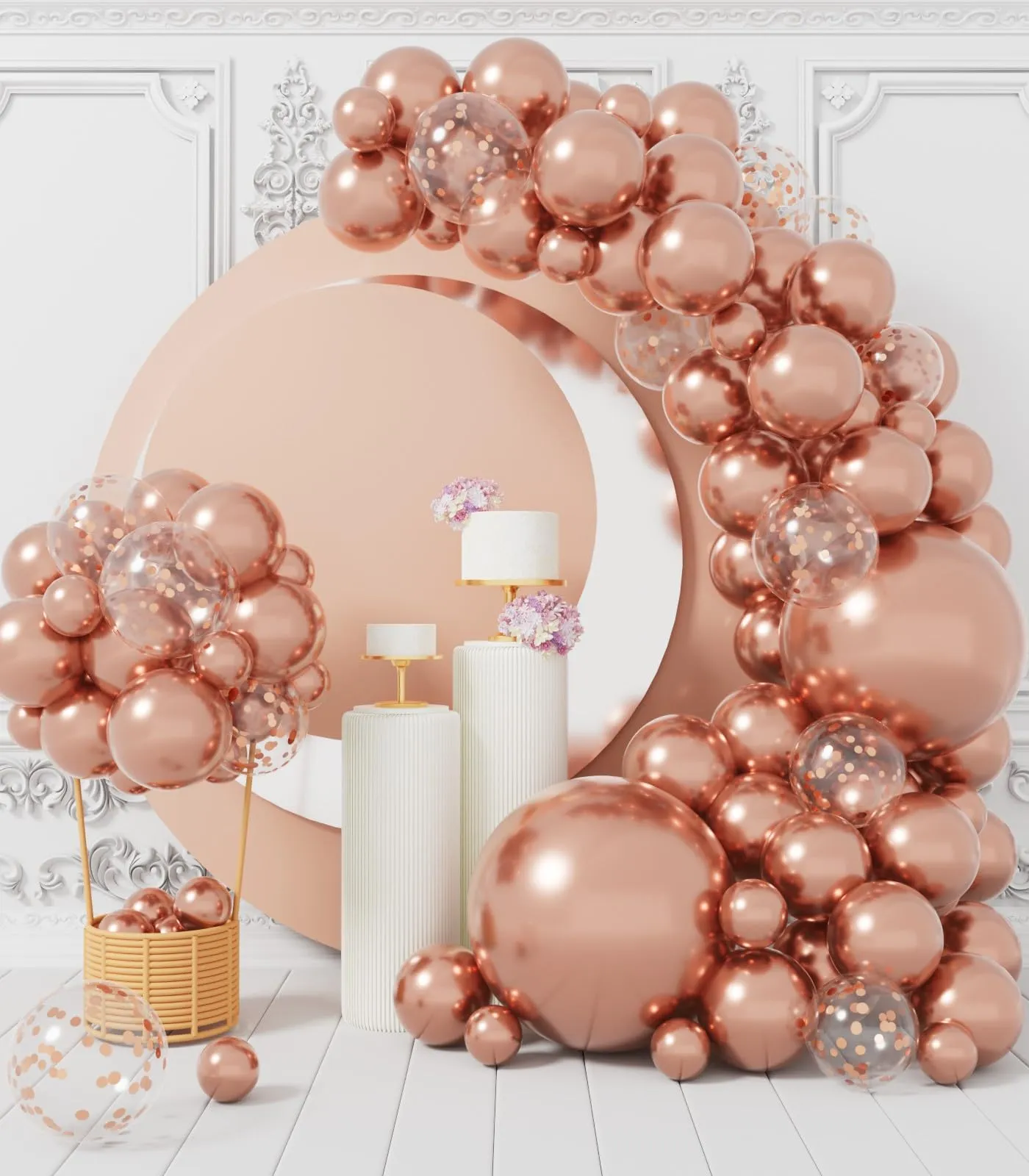 AULE Kit Arco Palloncini Oro Rosa 100 Pezzi con Coriandoli e Ghirlanda - immagine 3