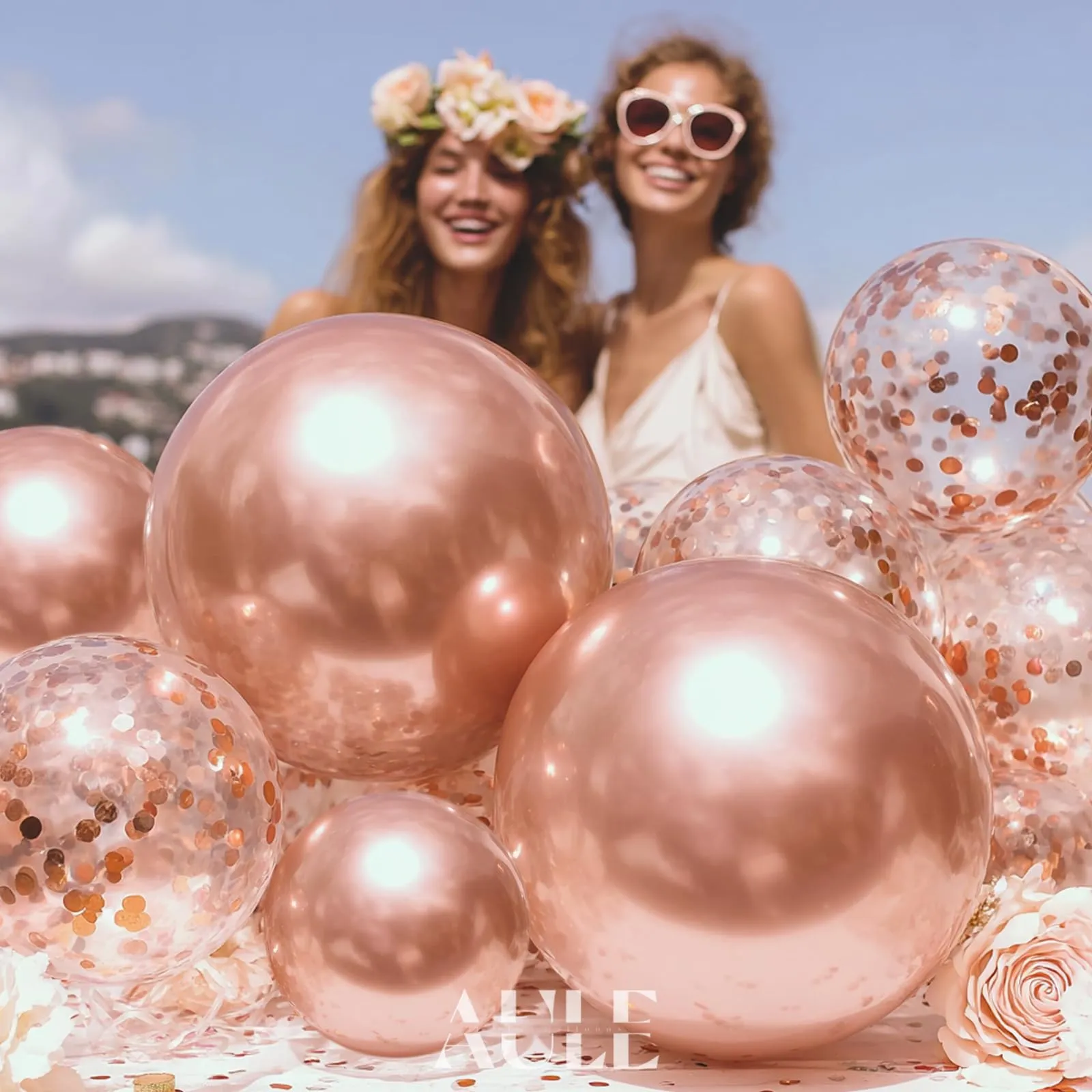AULE Kit Arco Palloncini Oro Rosa 100 Pezzi con Coriandoli e Ghirlanda - immagine 4