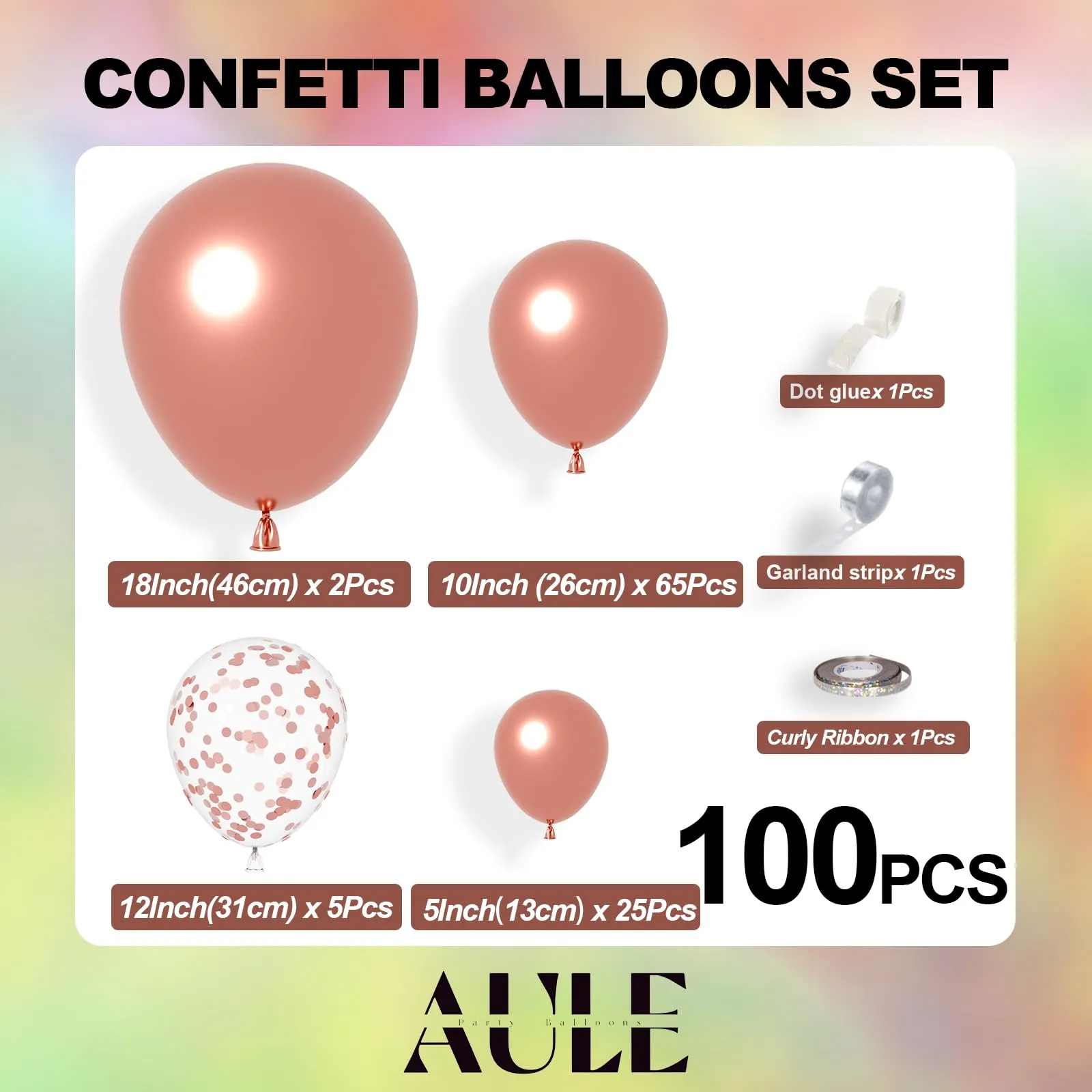 AULE Kit Arco Palloncini Oro Rosa 100 Pezzi con Coriandoli e Ghirlanda - immagine 5