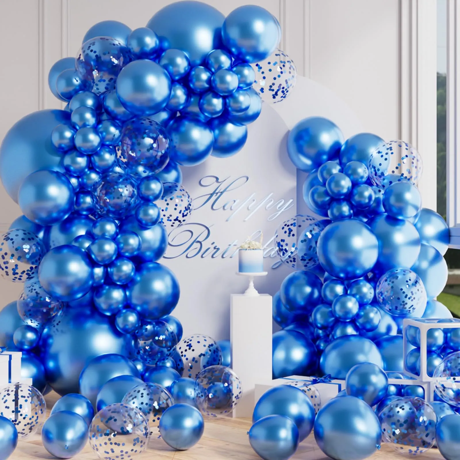 AULE Kit Arco Palloncini Blu, 100 Pezzi Set Ghirlanda in Lattice per Baby Shower, Battesimo, Laurea e Compleanno - immagine 1