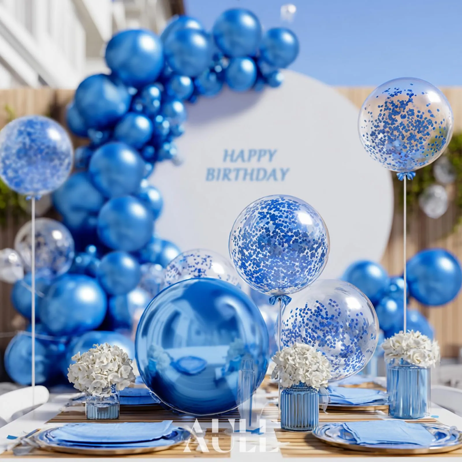 AULE Kit Arco Palloncini Blu, 100 Pezzi Set Ghirlanda in Lattice per Baby Shower, Battesimo, Laurea e Compleanno - immagine 4