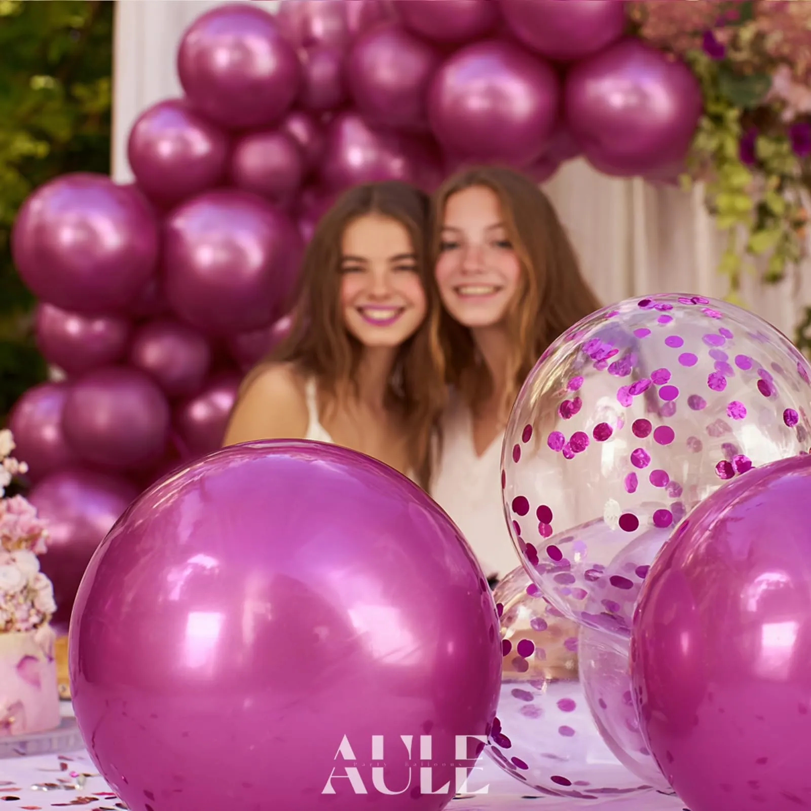 AULE Kit Arco di Palloncini Fucsia, 100 Pezzi con Coriandoli e Set Ghirlanda - immagine 2