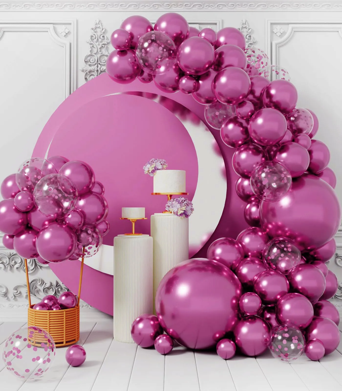 AULE Kit Arco di Palloncini Fucsia, 100 Pezzi con Coriandoli e Set Ghirlanda - immagine 4